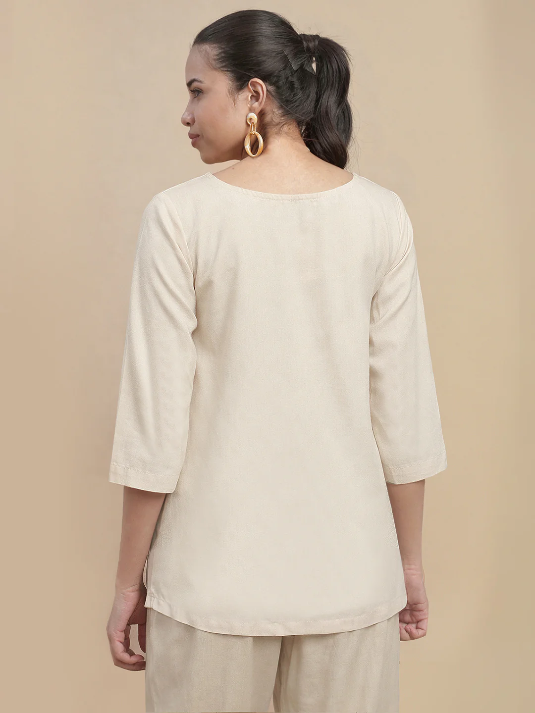 Women Beige Casual Tunic Top - Image 3