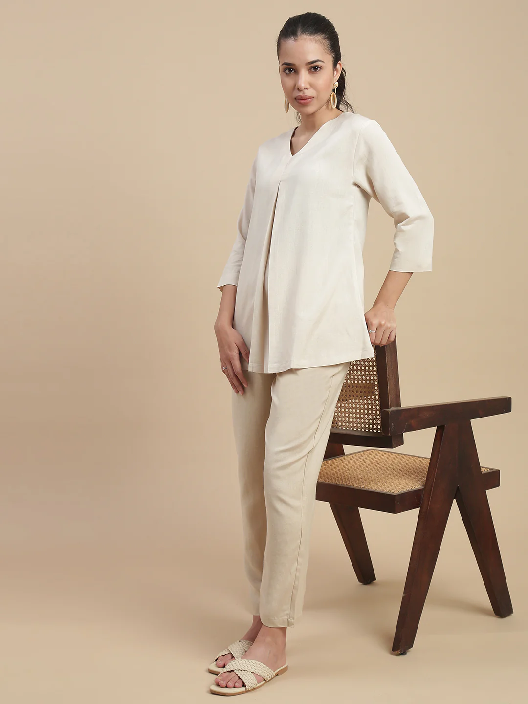 Women Beige Casual Tunic Top - Image 4