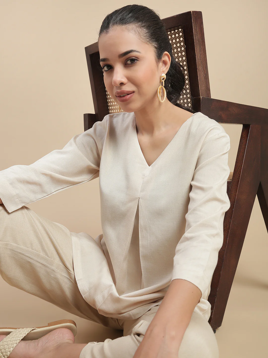 Women Beige Casual Tunic Top - Image 5