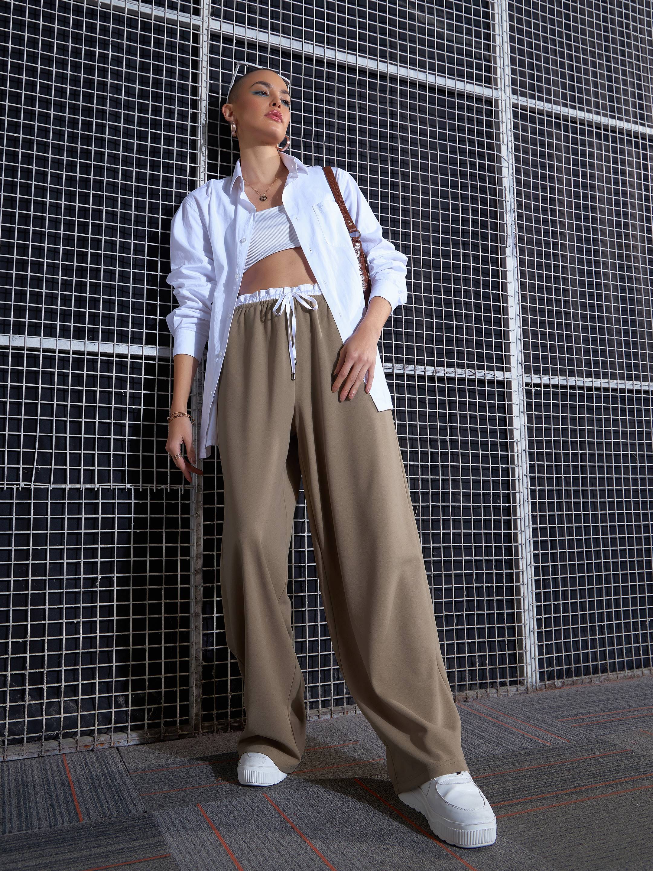 Women Beige Contrast Paperback Waist Pants - Image 6