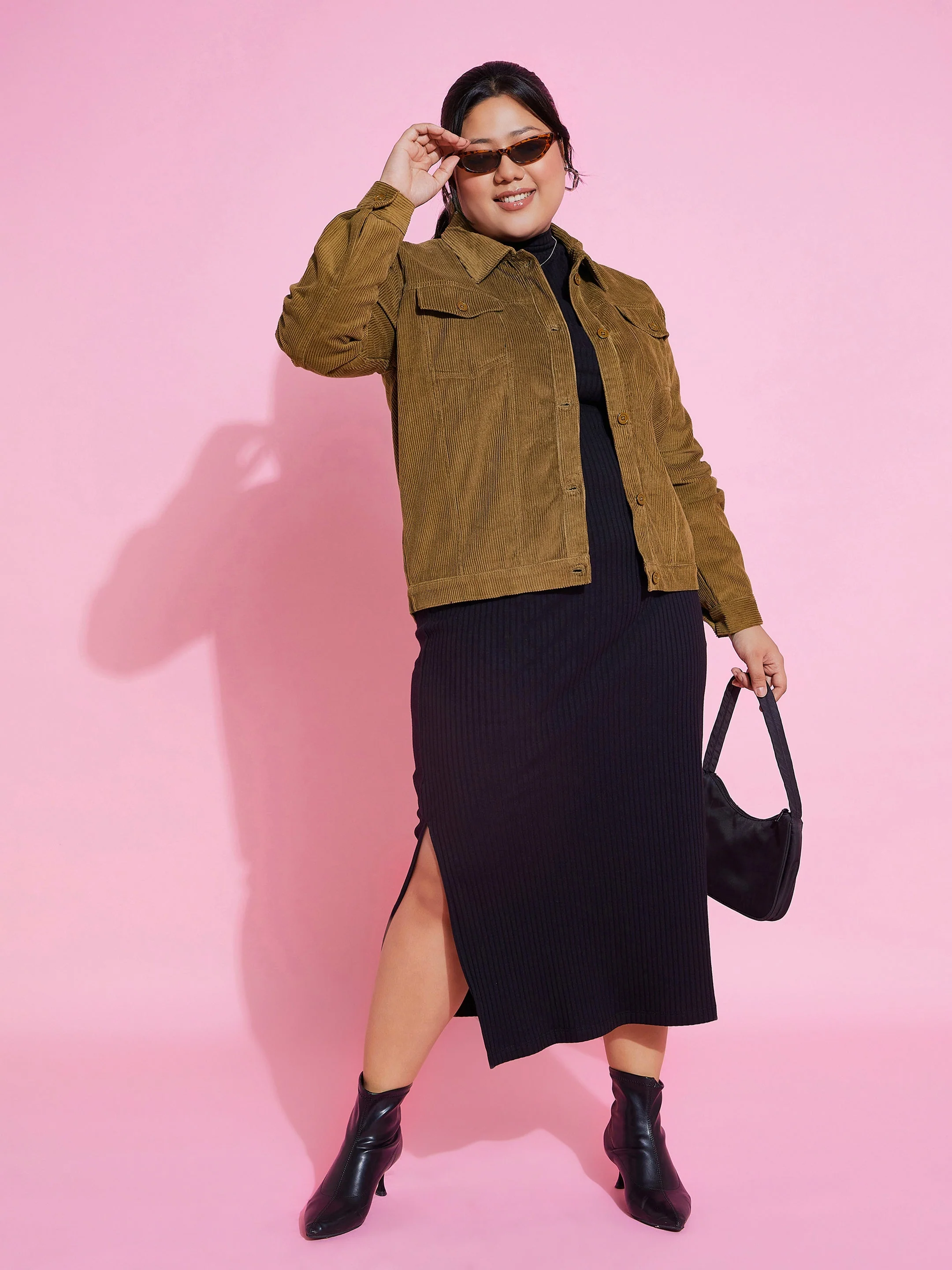 Women Beige Corduroy Button Jacket - Image 2