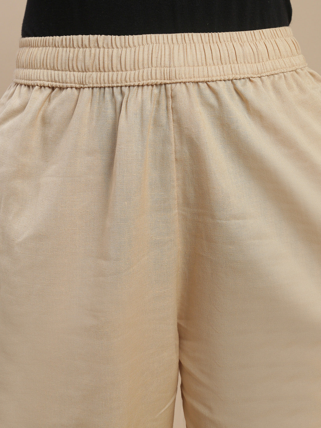 Women Beige Cotton Lace Pants - Image 3