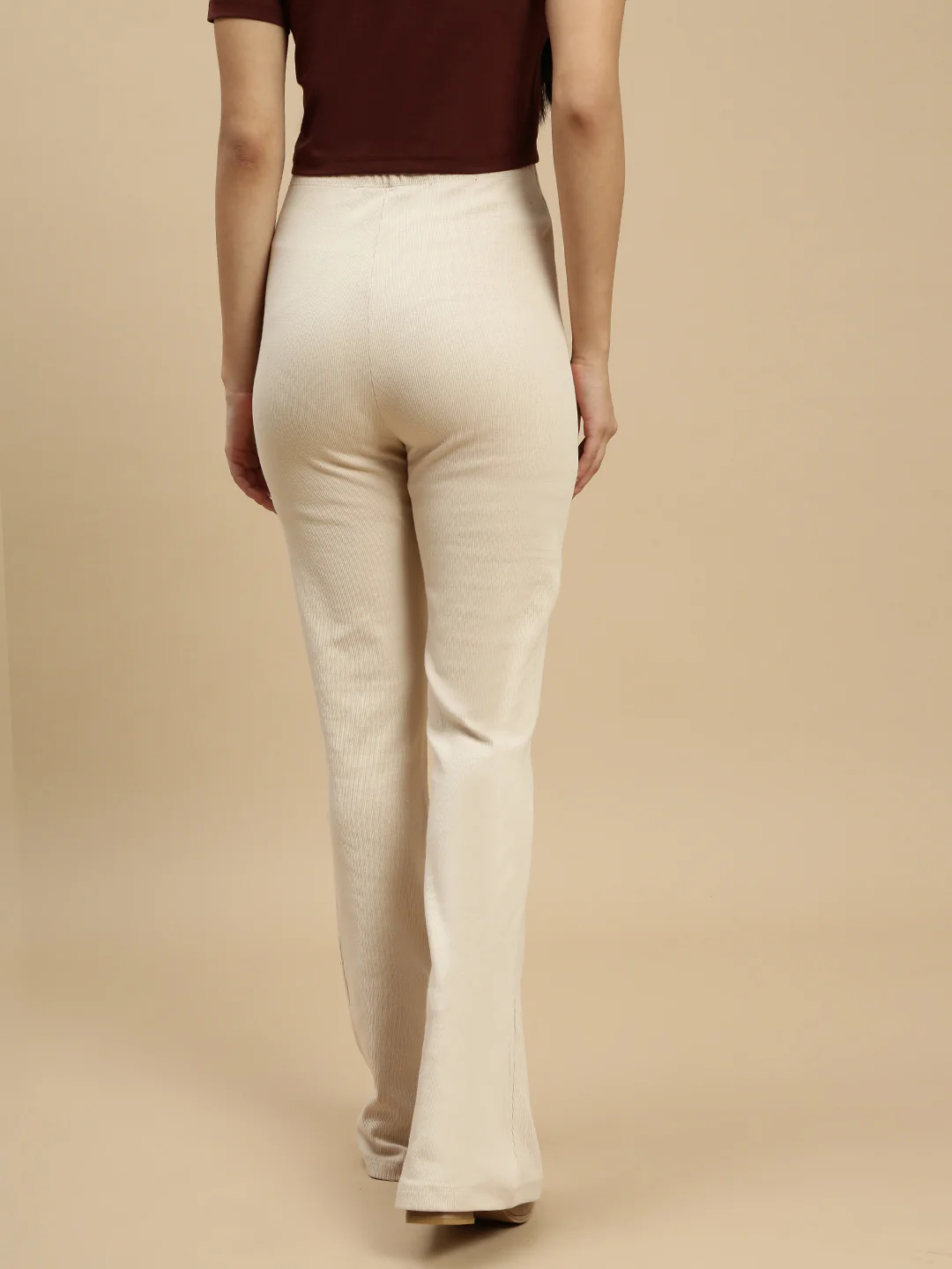 Women Beige Cotton Lycra Pant - Image 3