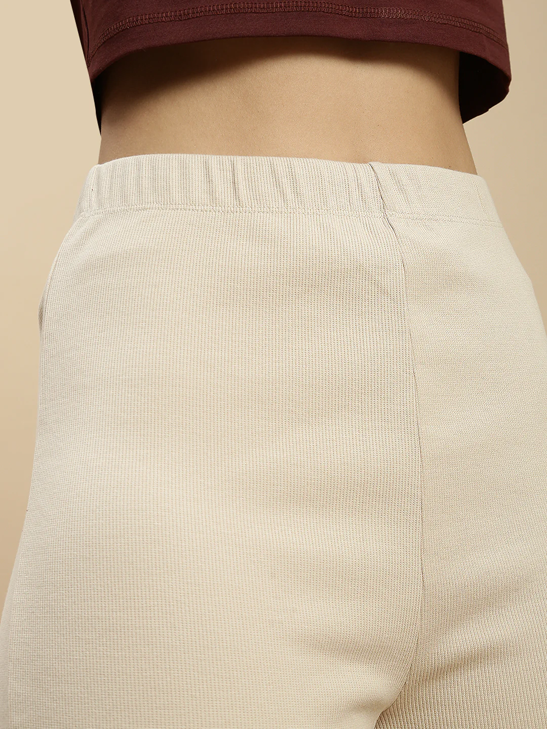 Women Beige Cotton Lycra Pant - Image 4