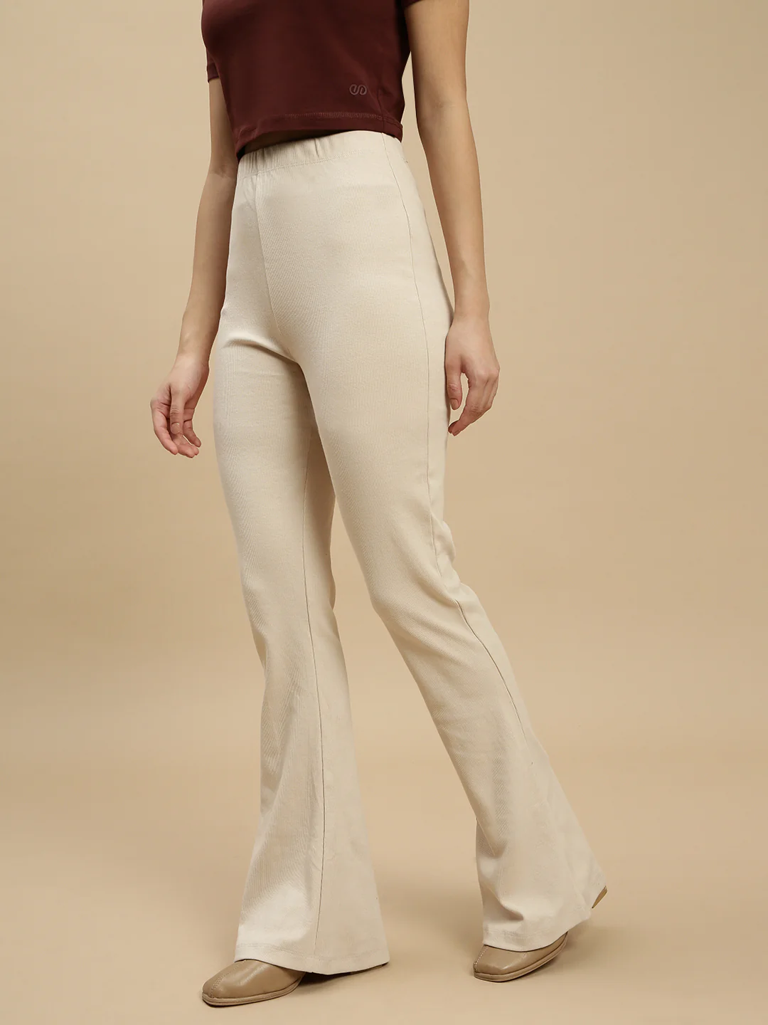 Women Beige Cotton Lycra Pant - Image 5