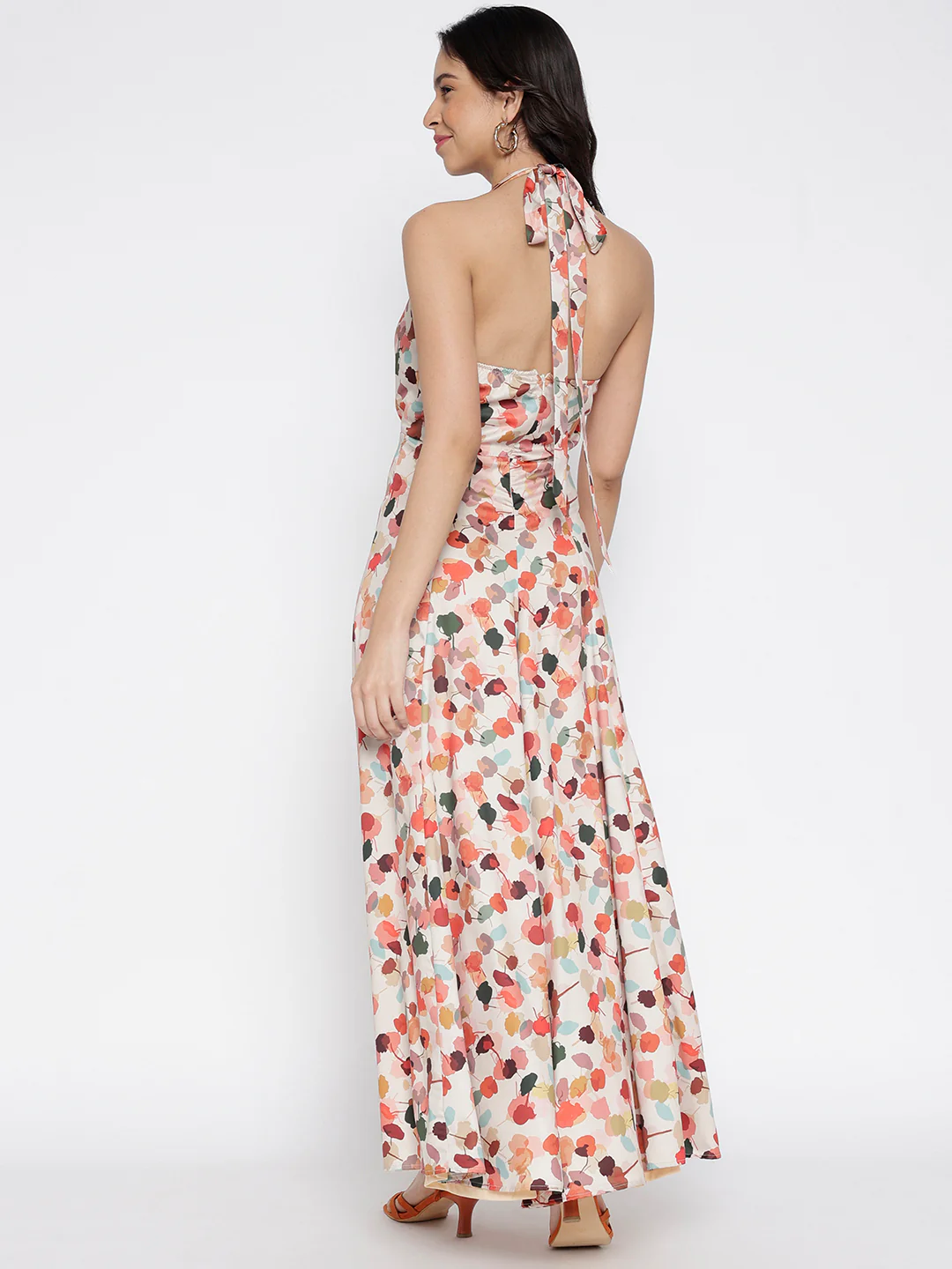 Women Beige Crepe Flora Fun Maxi Dress - Image 2