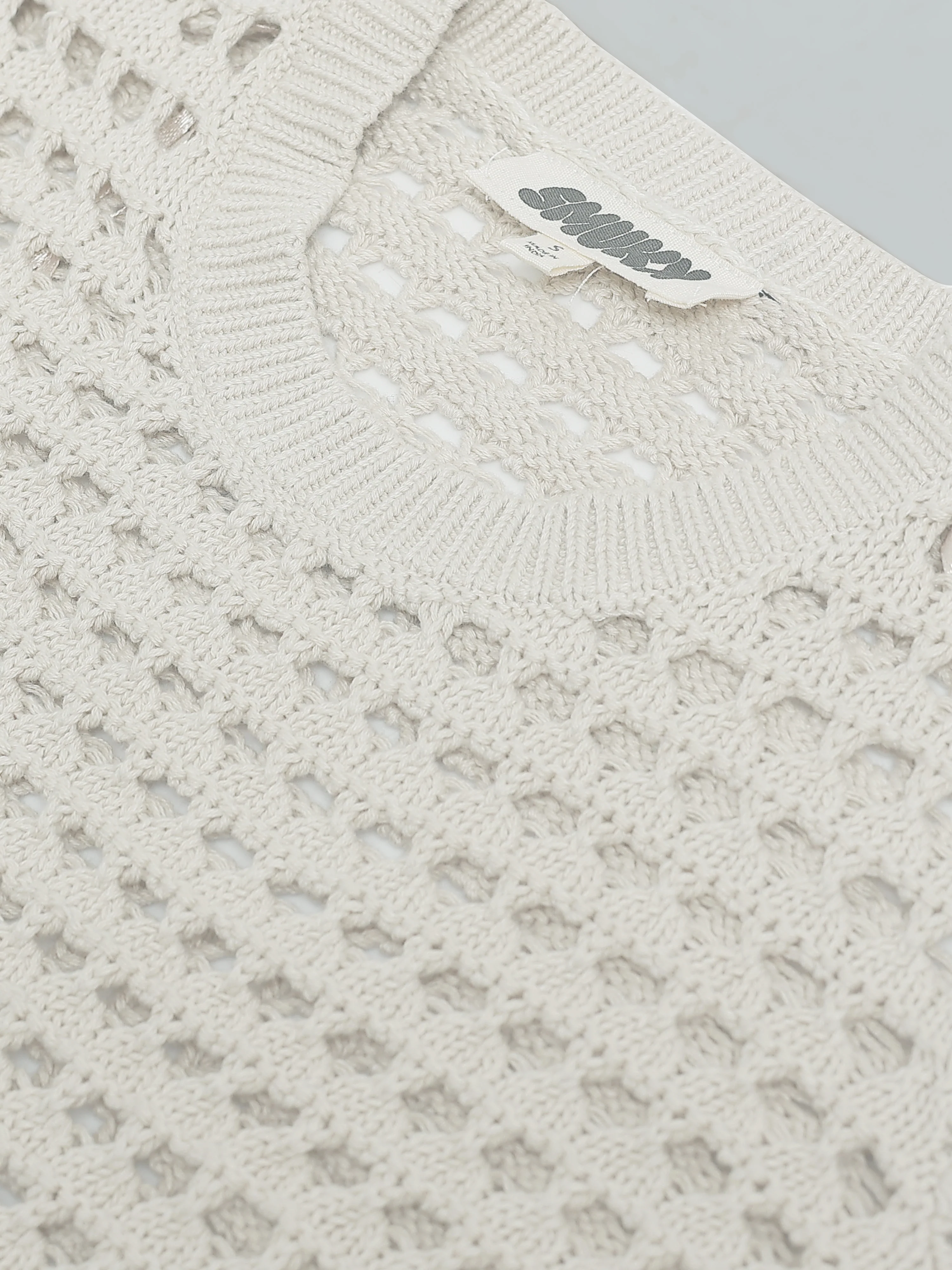 Women Beige Crochet Sweater - Image 4