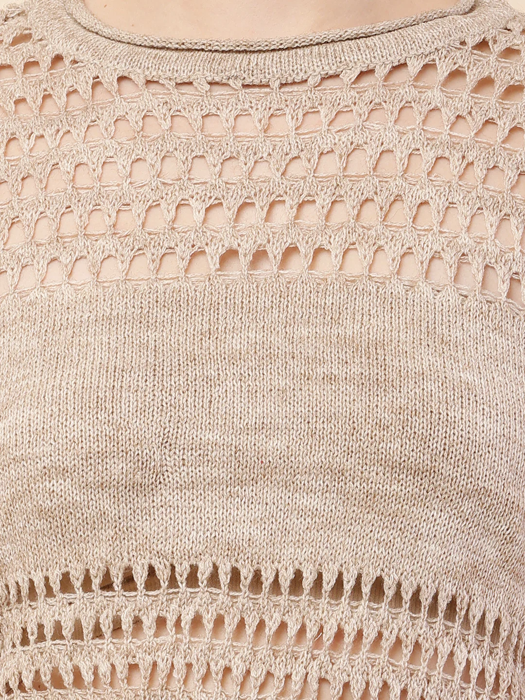 Women Beige Crochet Sweater - Image 5