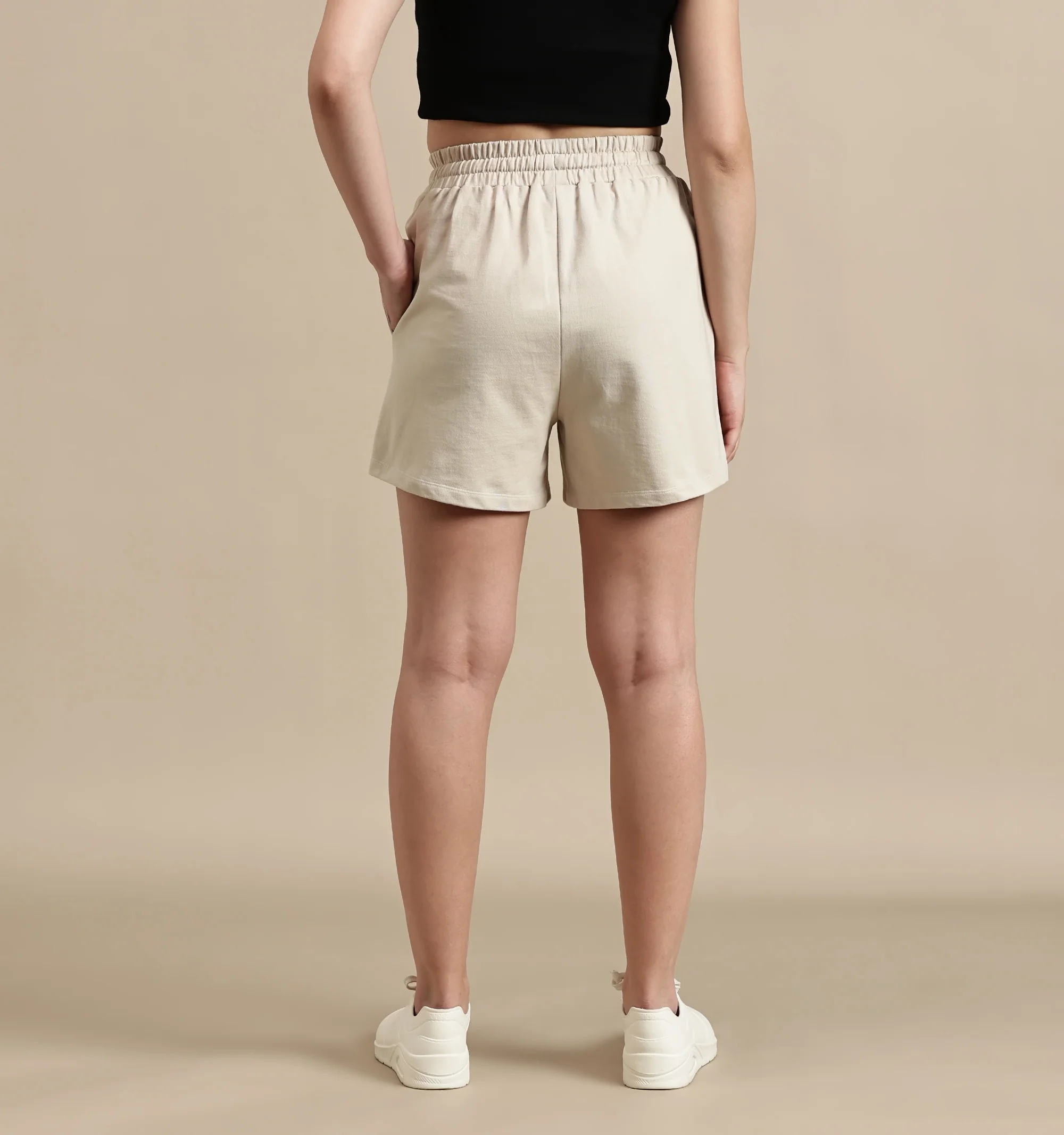 Women Beige French Terry Short - Image 3