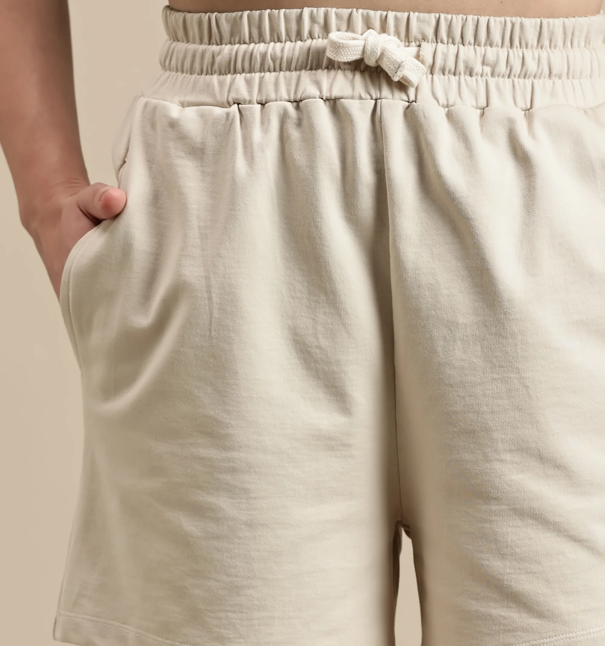 Women Beige French Terry Short - Image 4
