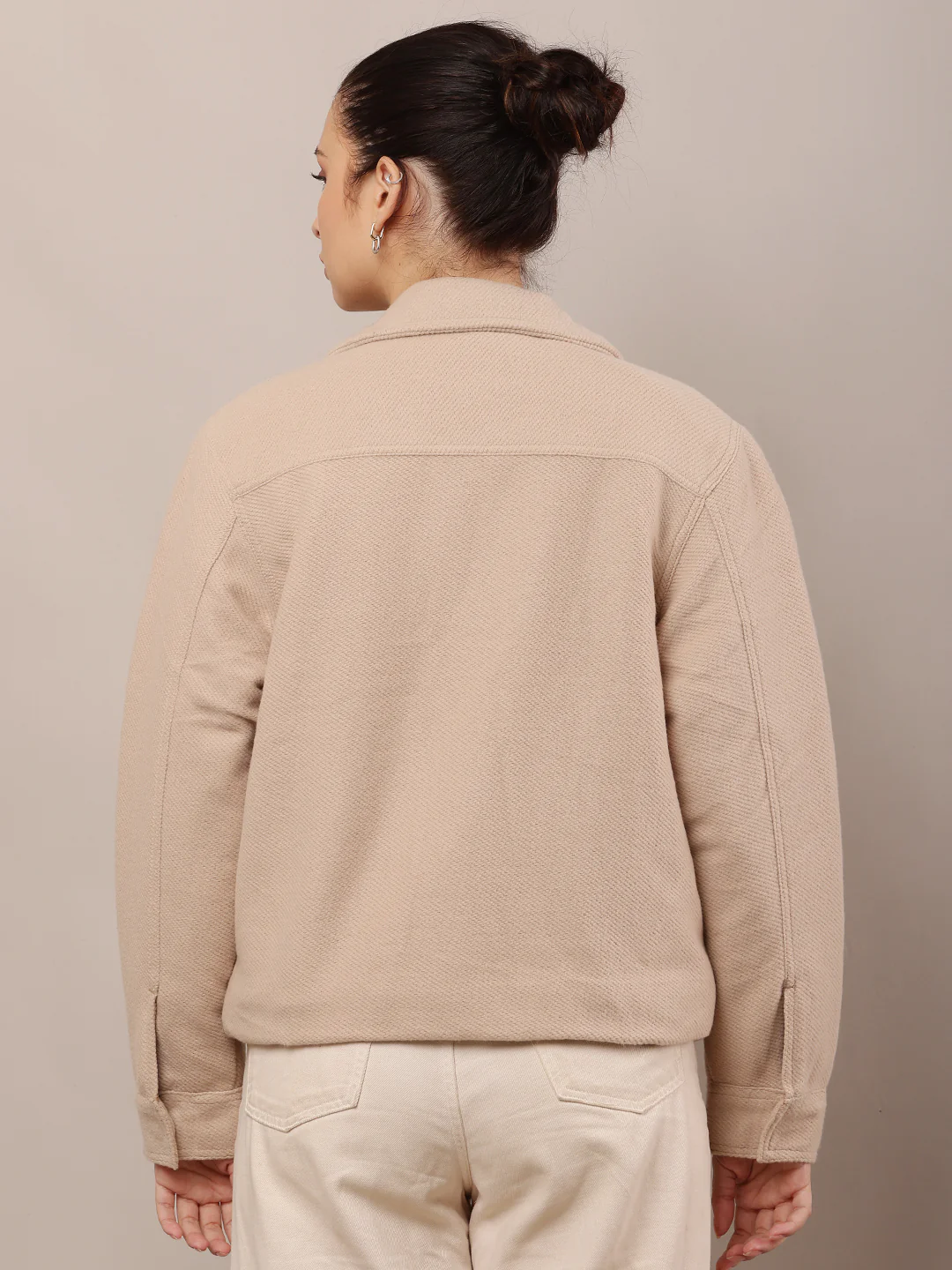 Women Beige Cotton Jacket - Image 4