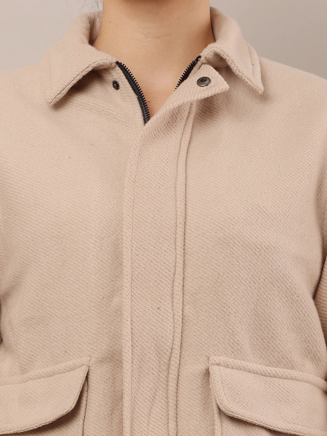Women Beige Cotton Jacket - Image 5
