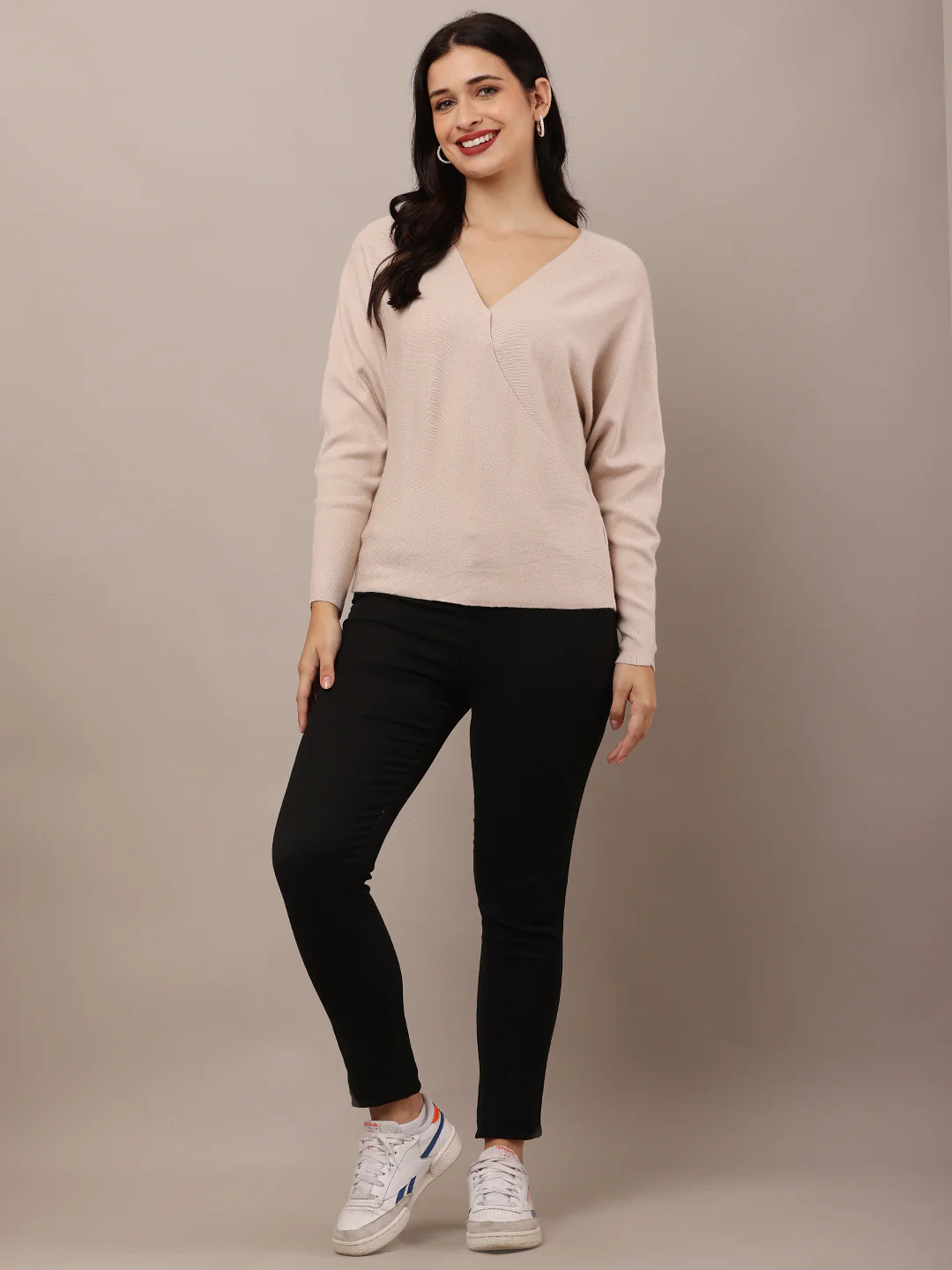 Women Beige Full Sleeve Sweater - Image 3