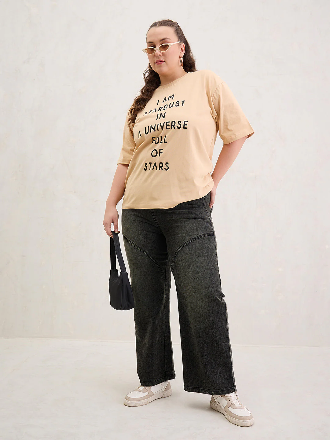 Women Beige Graphic I AM STARDUST Print T-Shirt - Image 2