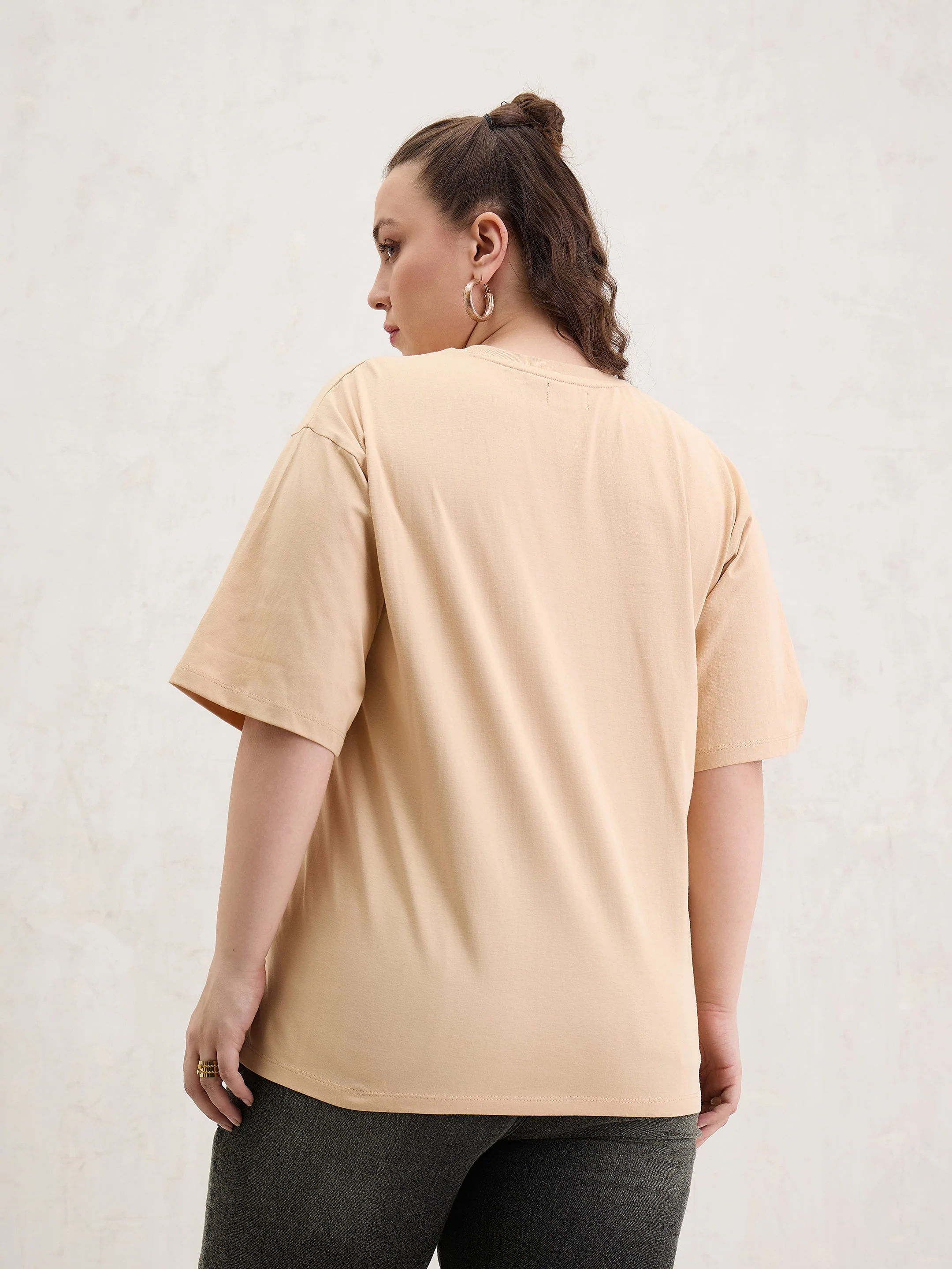 Women Beige Graphic I AM STARDUST Print T-Shirt - Image 5