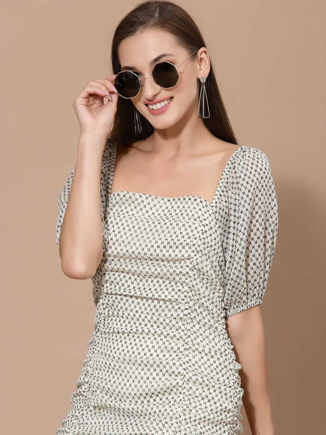Women Beige Odour Free Mini Sheath Dress - Image 3