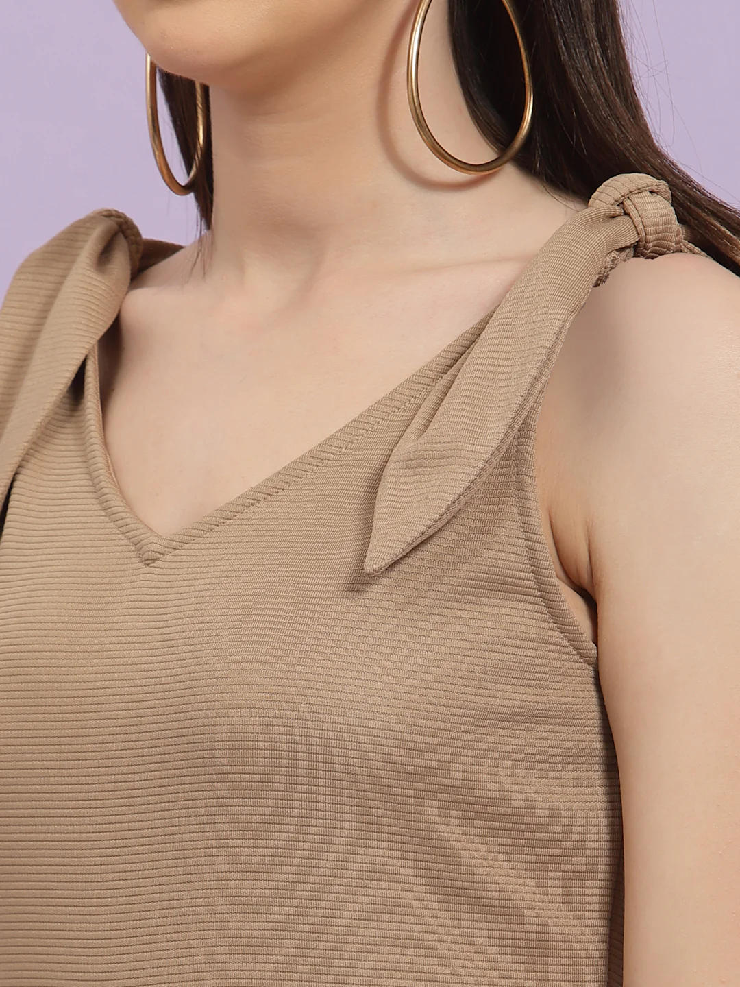 Women Beige Poly Corduroy Jumpsuit - Image 6