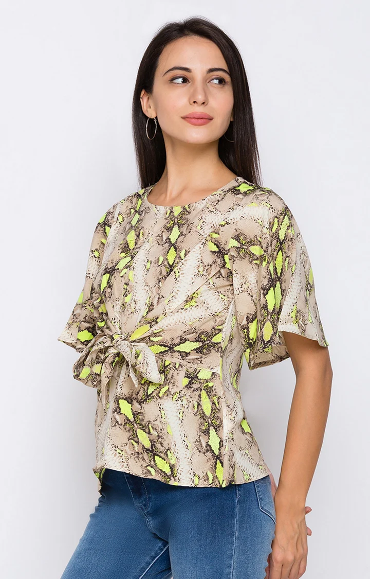 Women Beige Printed Top