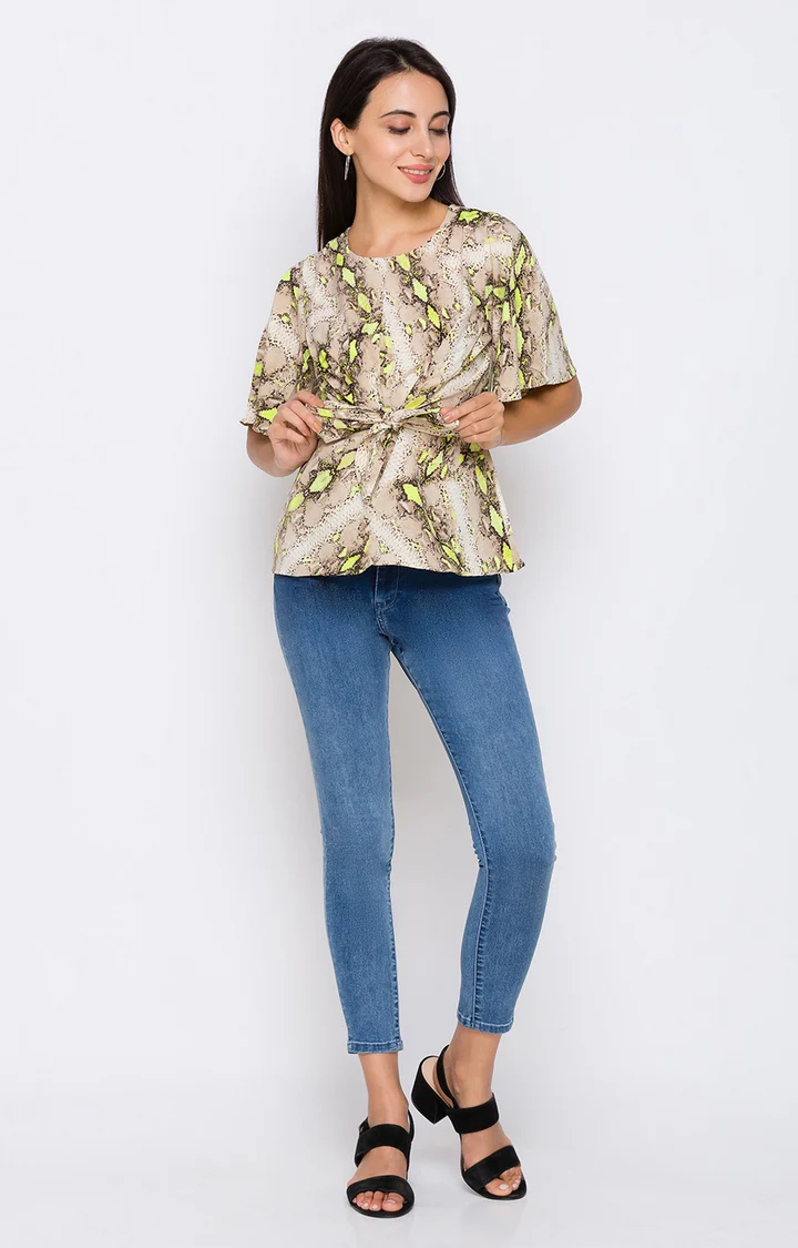 Women Beige Printed Top - Image 2