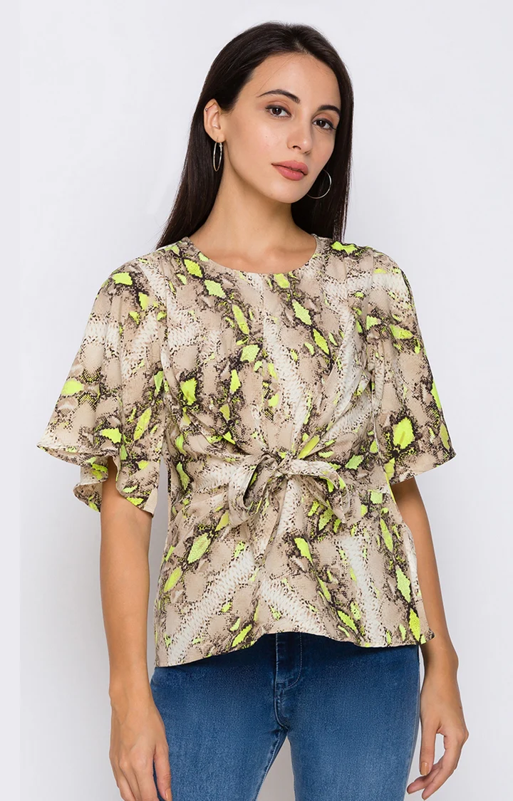 Women Beige Printed Top - Image 4