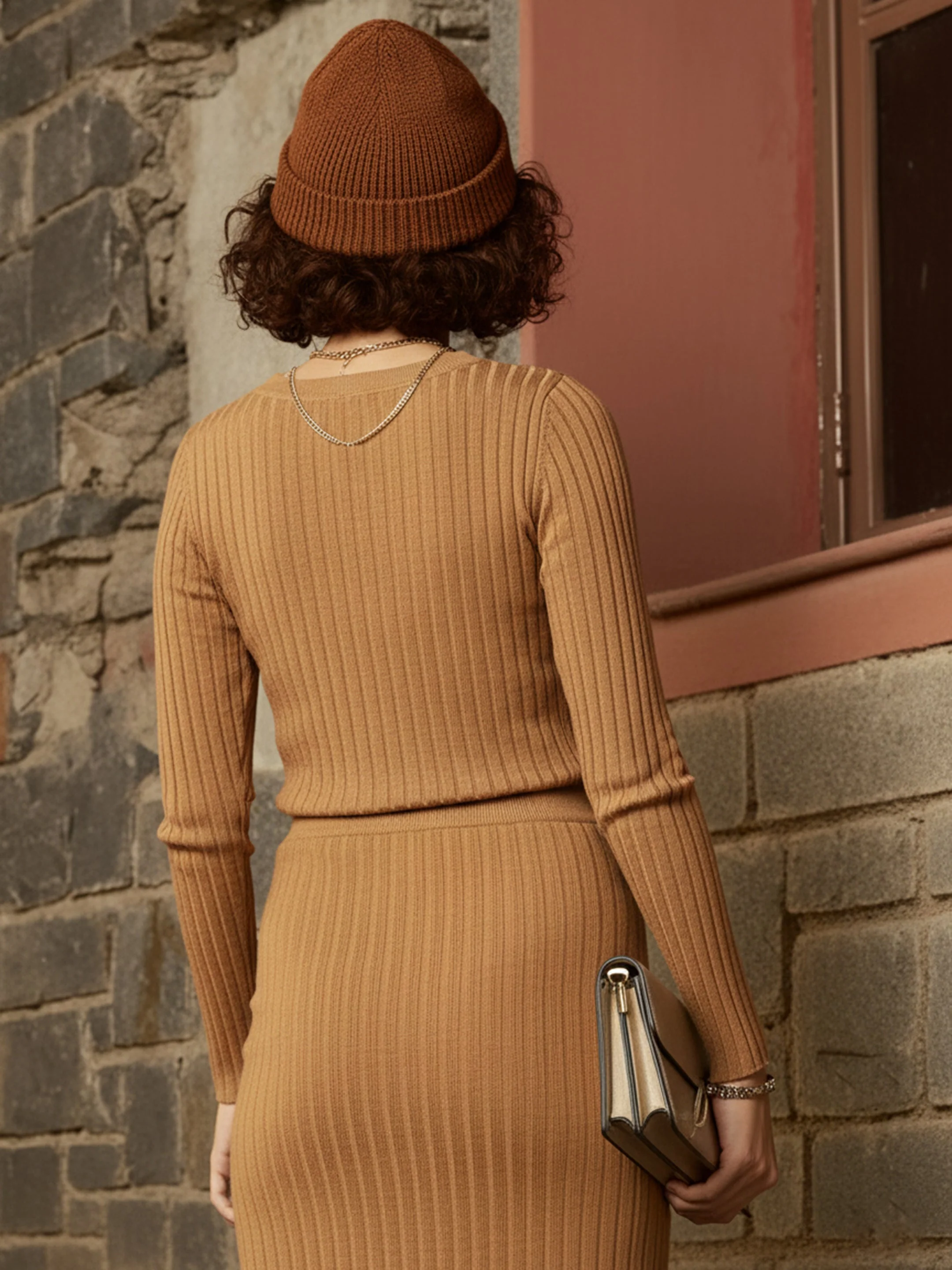 Women Beige Rib Sweater - Image 5
