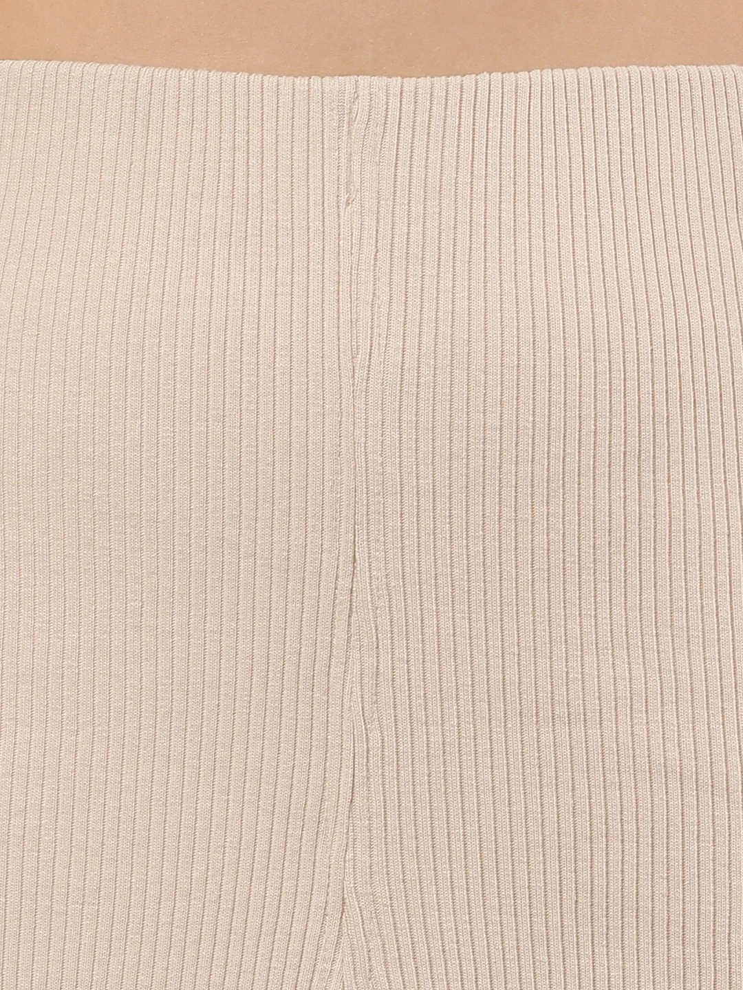 Women Beige Ribbed-Knit A-Line Skirt - Image 5