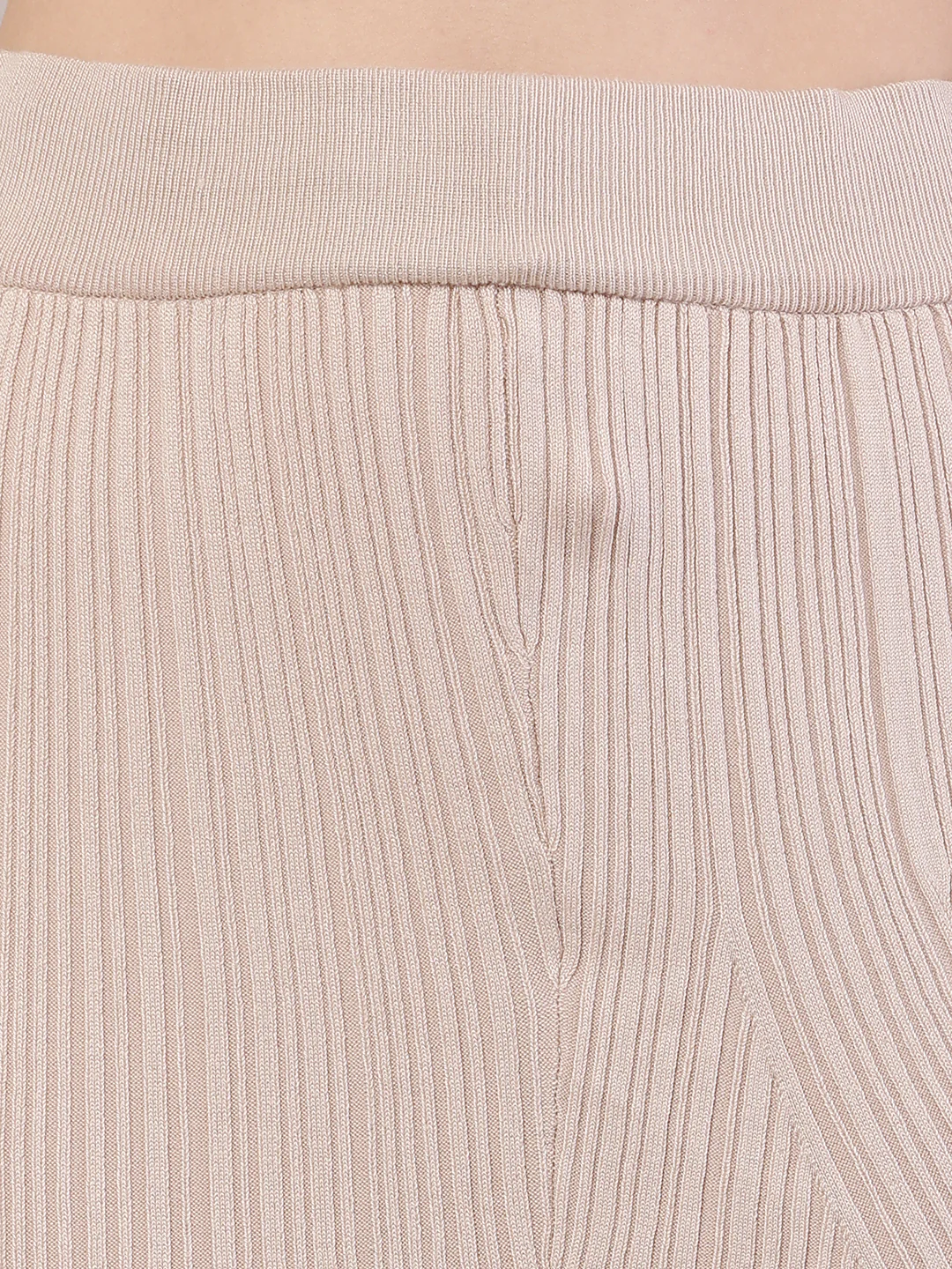 Women Beige Ribbed Knitted A-line Skirt - Image 5