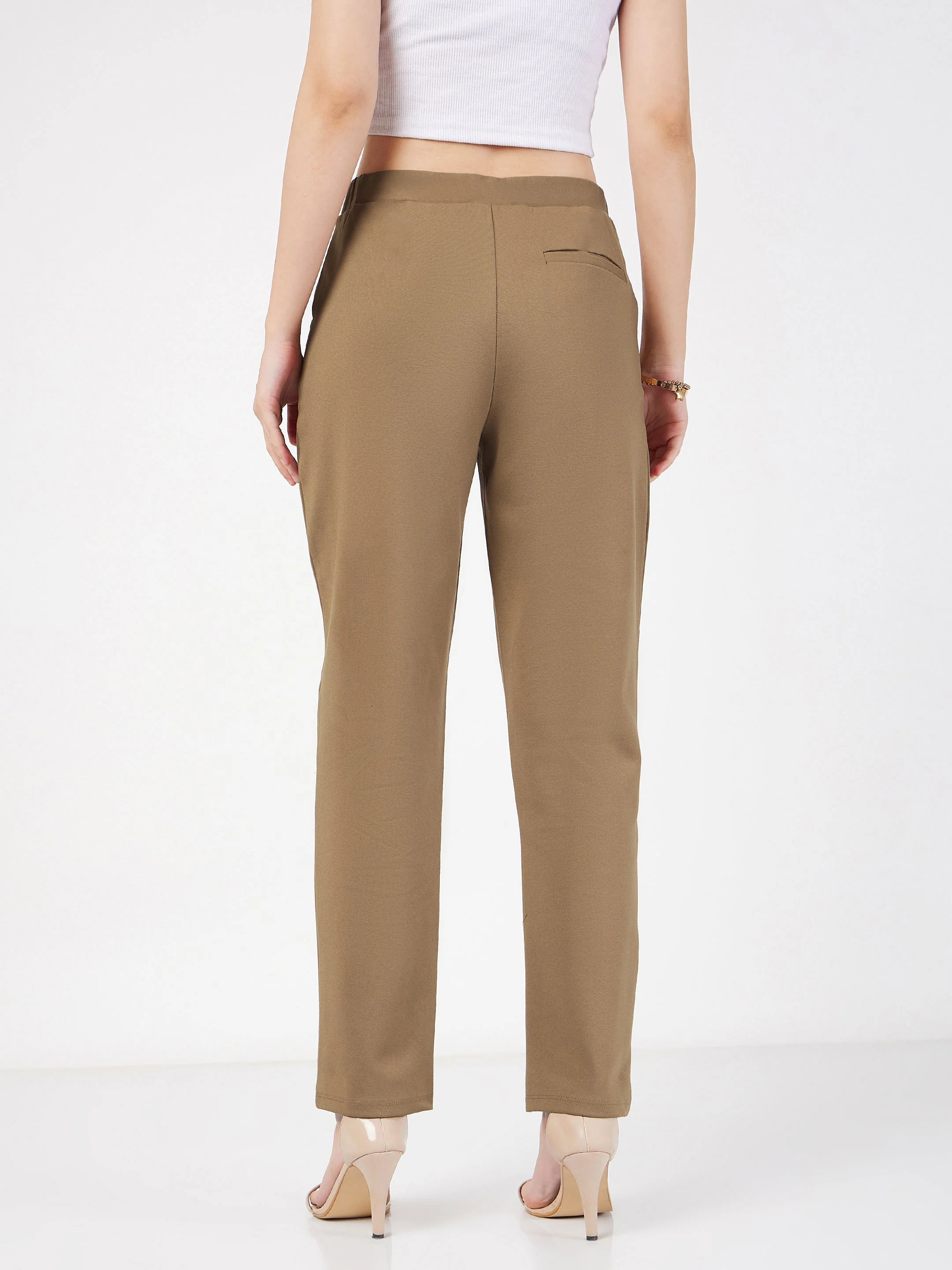 Women Beige Roma Tapered Pants - Image 5
