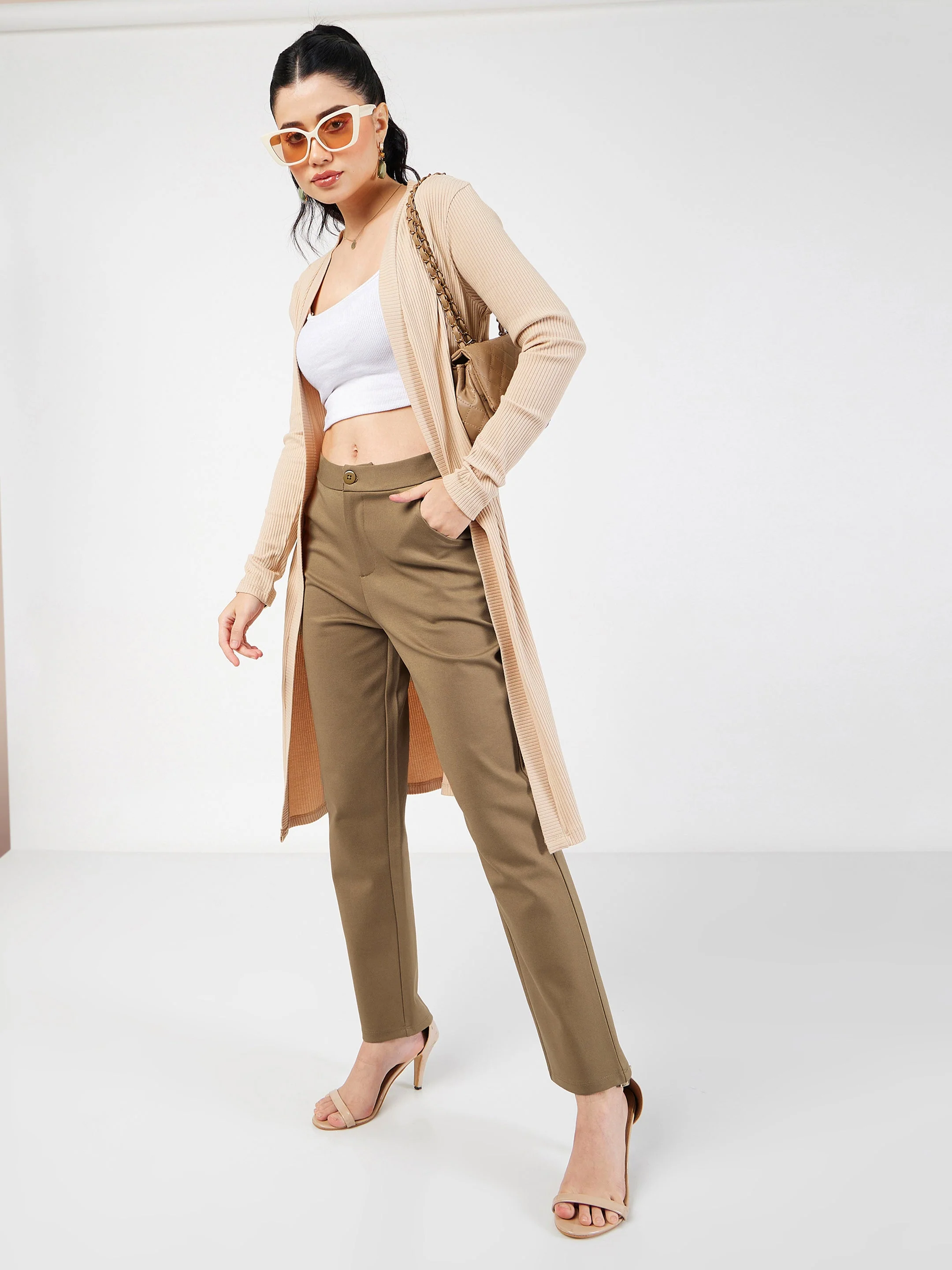 Women Beige Roma Tapered Pants - Image 6