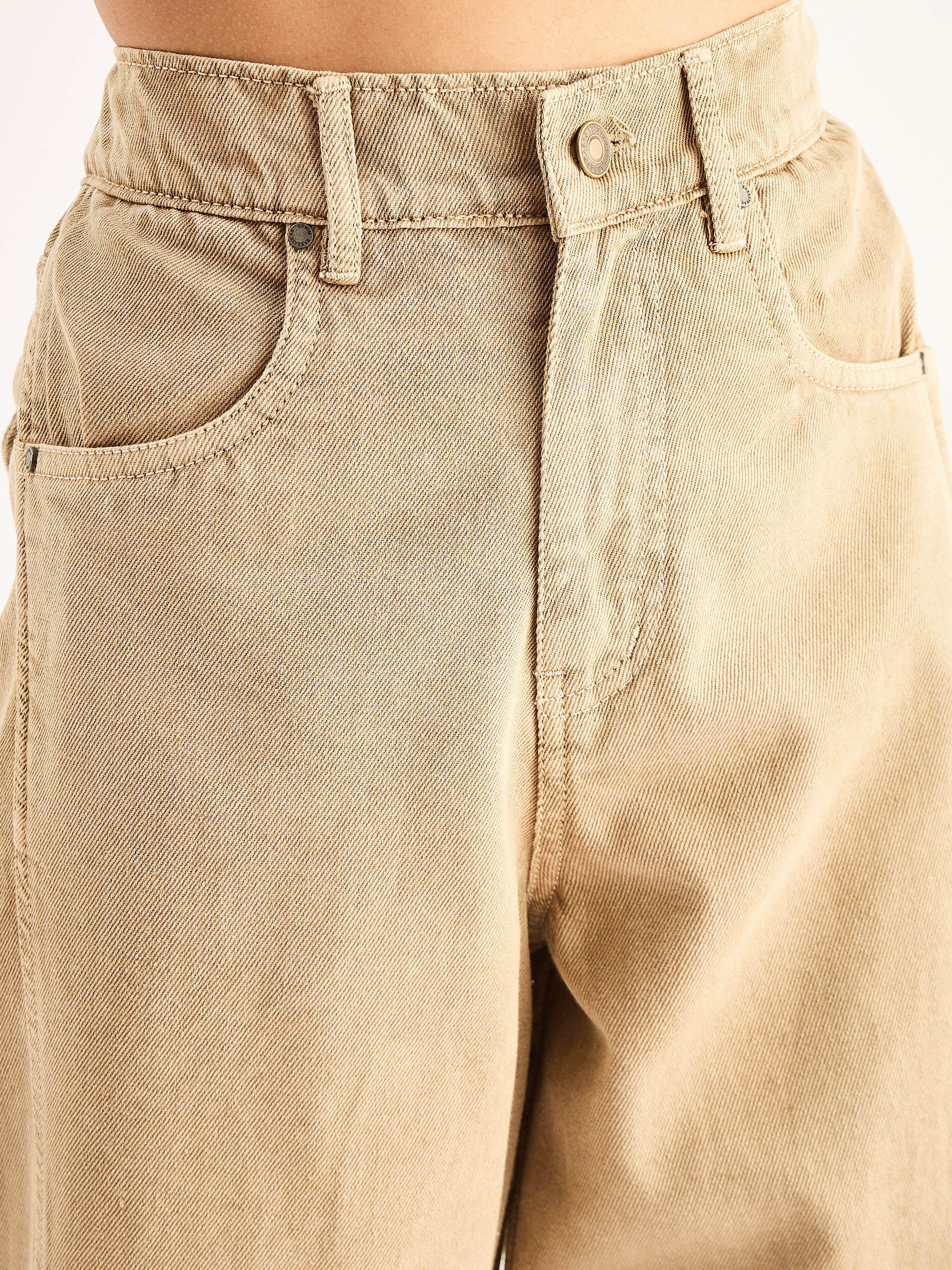 Women Beige Seam Detail Wide Leg Jeans - Image 4