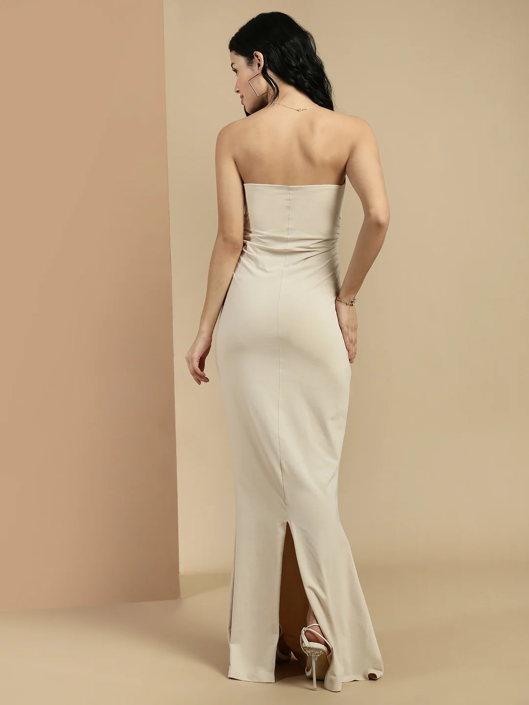 Women Beige Sleeveless Dress - Image 3