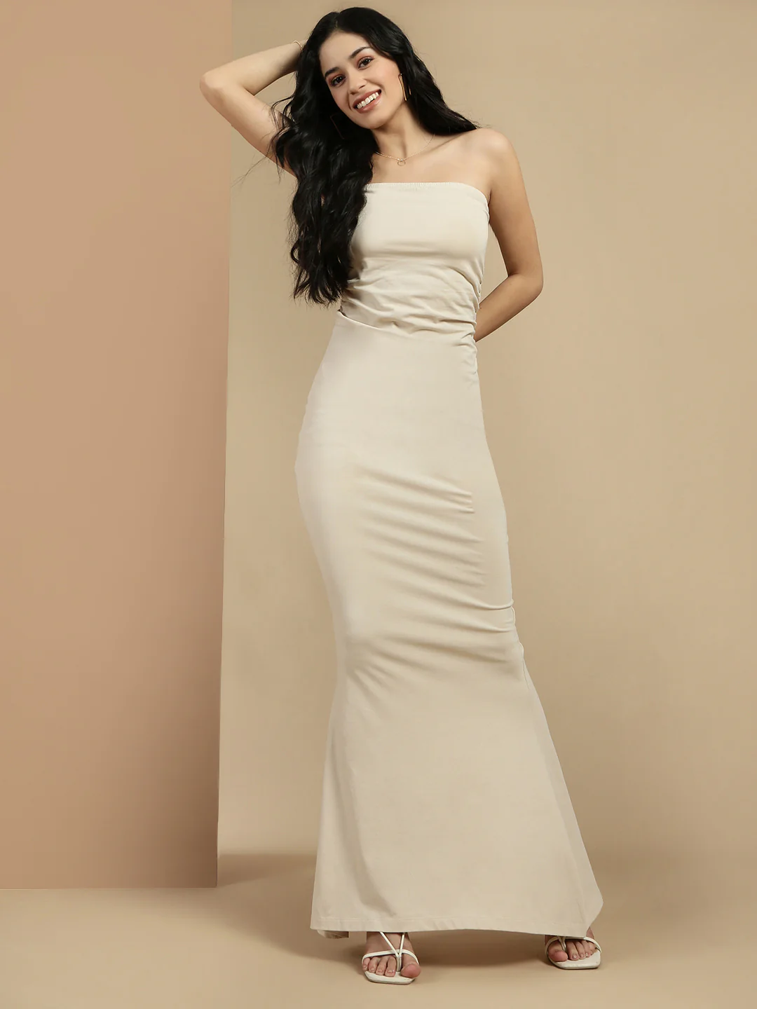Women Beige Sleeveless Dress - Image 5