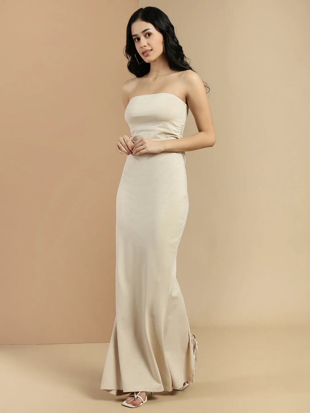 Women Beige Sleeveless Dress - Image 6