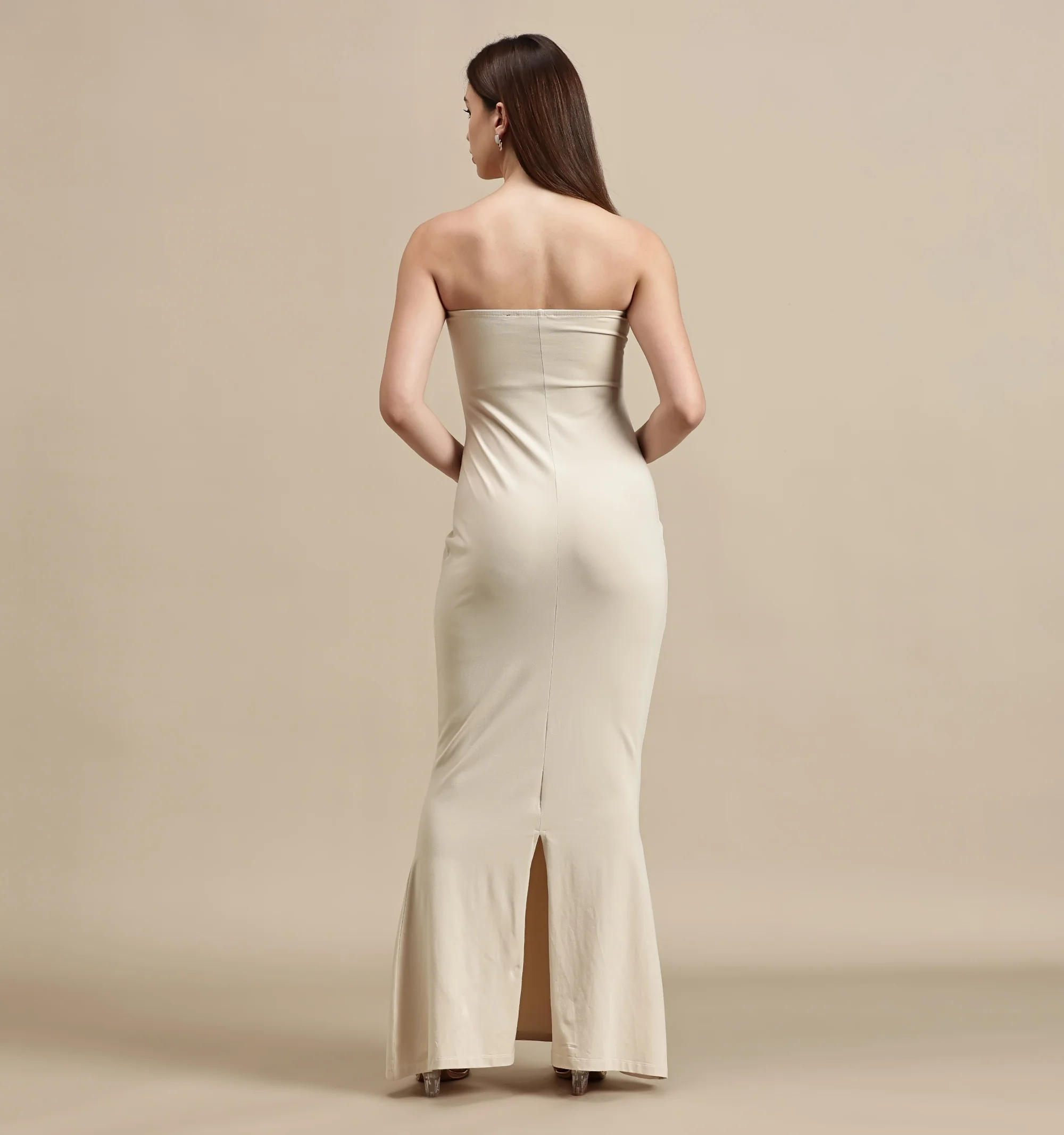 Women Beige Sleeveless Dress - Image 3