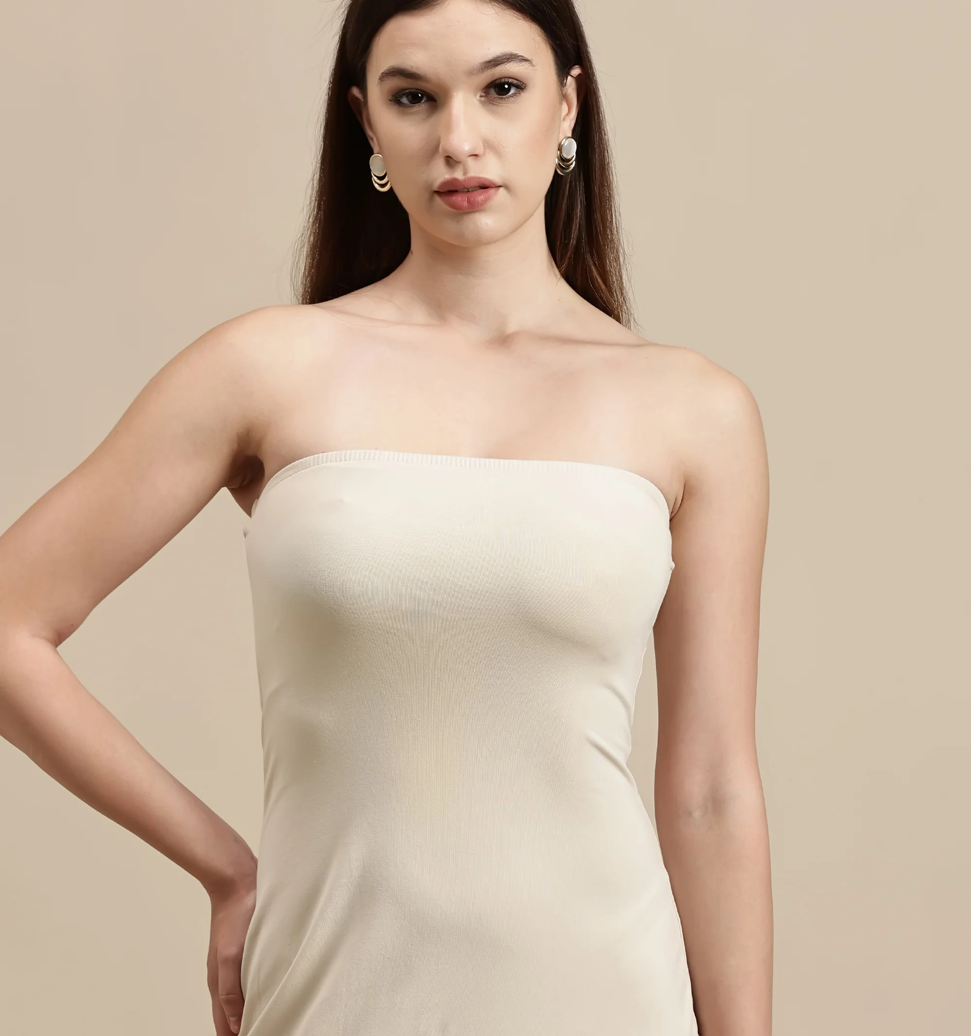 Women Beige Sleeveless Dress - Image 4