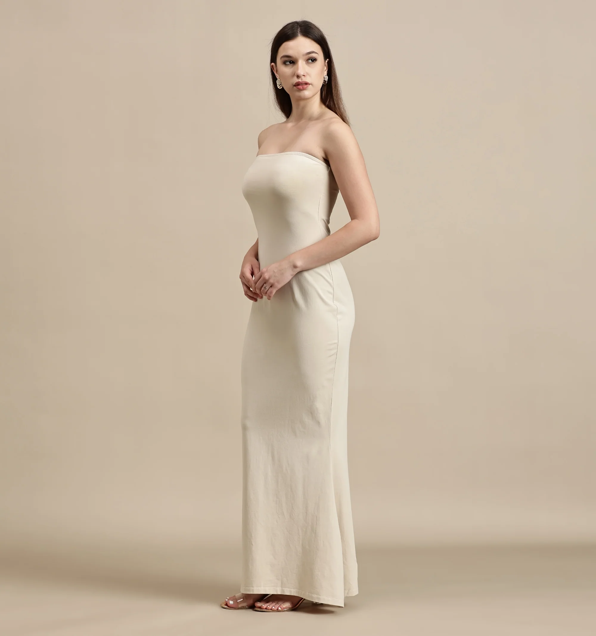 Women Beige Sleeveless Dress - Image 5