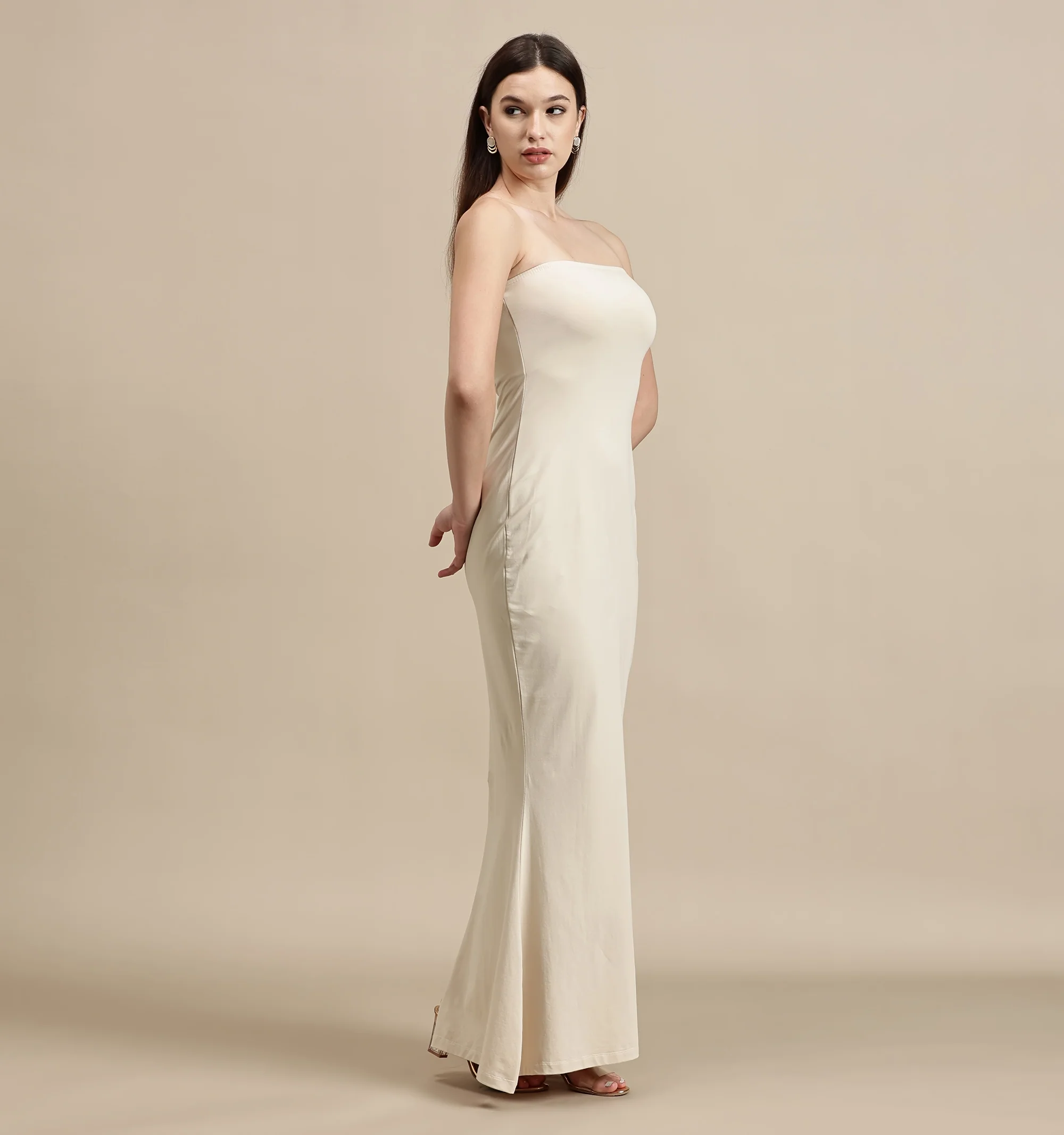 Women Beige Sleeveless Dress - Image 6