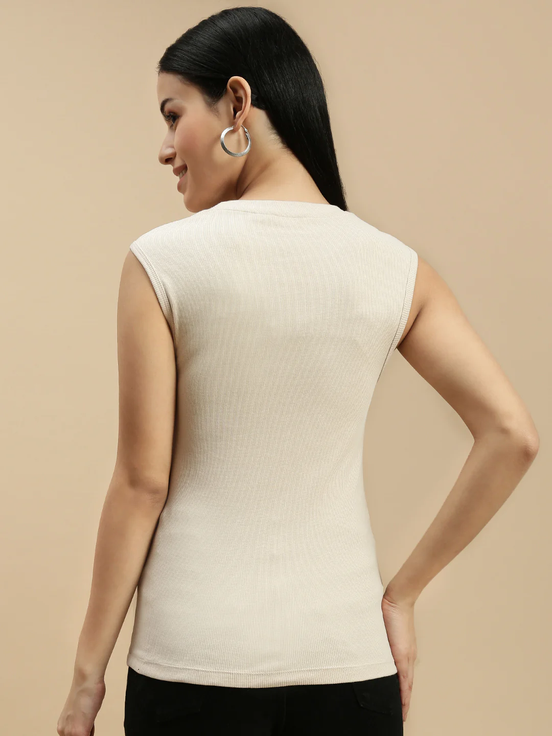Women Beige Sleeveless Top - Image 3
