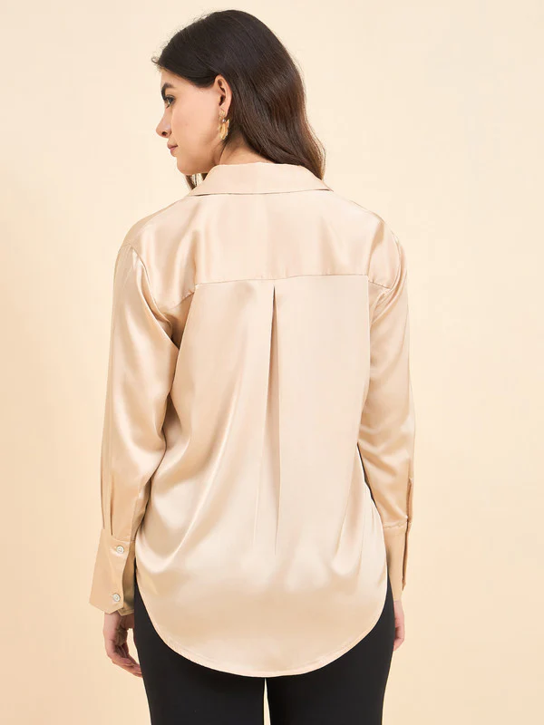 Women Beige Solid Odor Free Formal Shirt - Image 2