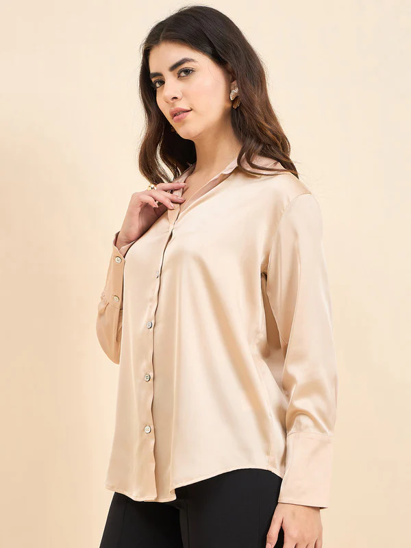 Women Beige Solid Odor Free Formal Shirt - Image 4