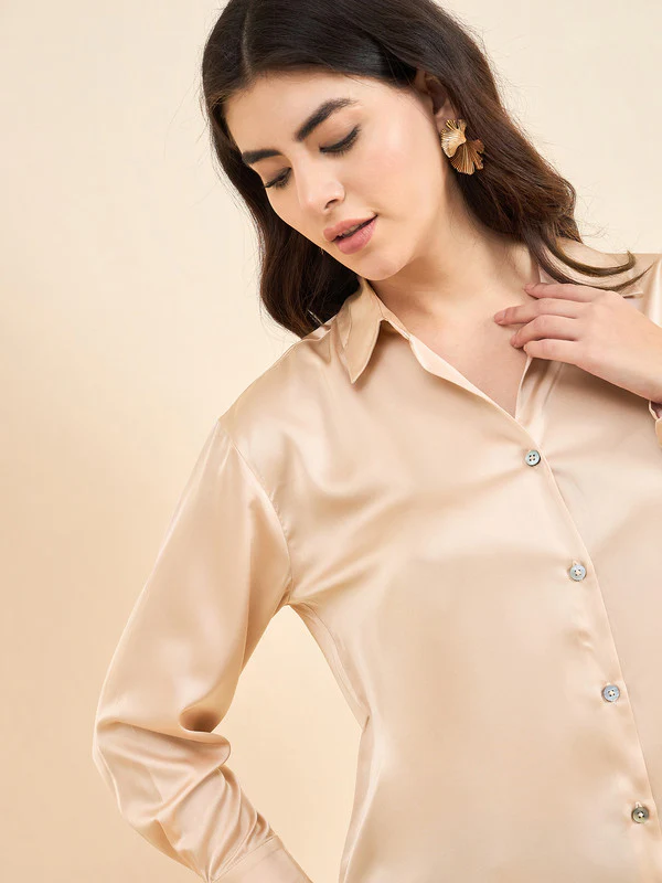 Women Beige Solid Odor Free Formal Shirt - Image 5