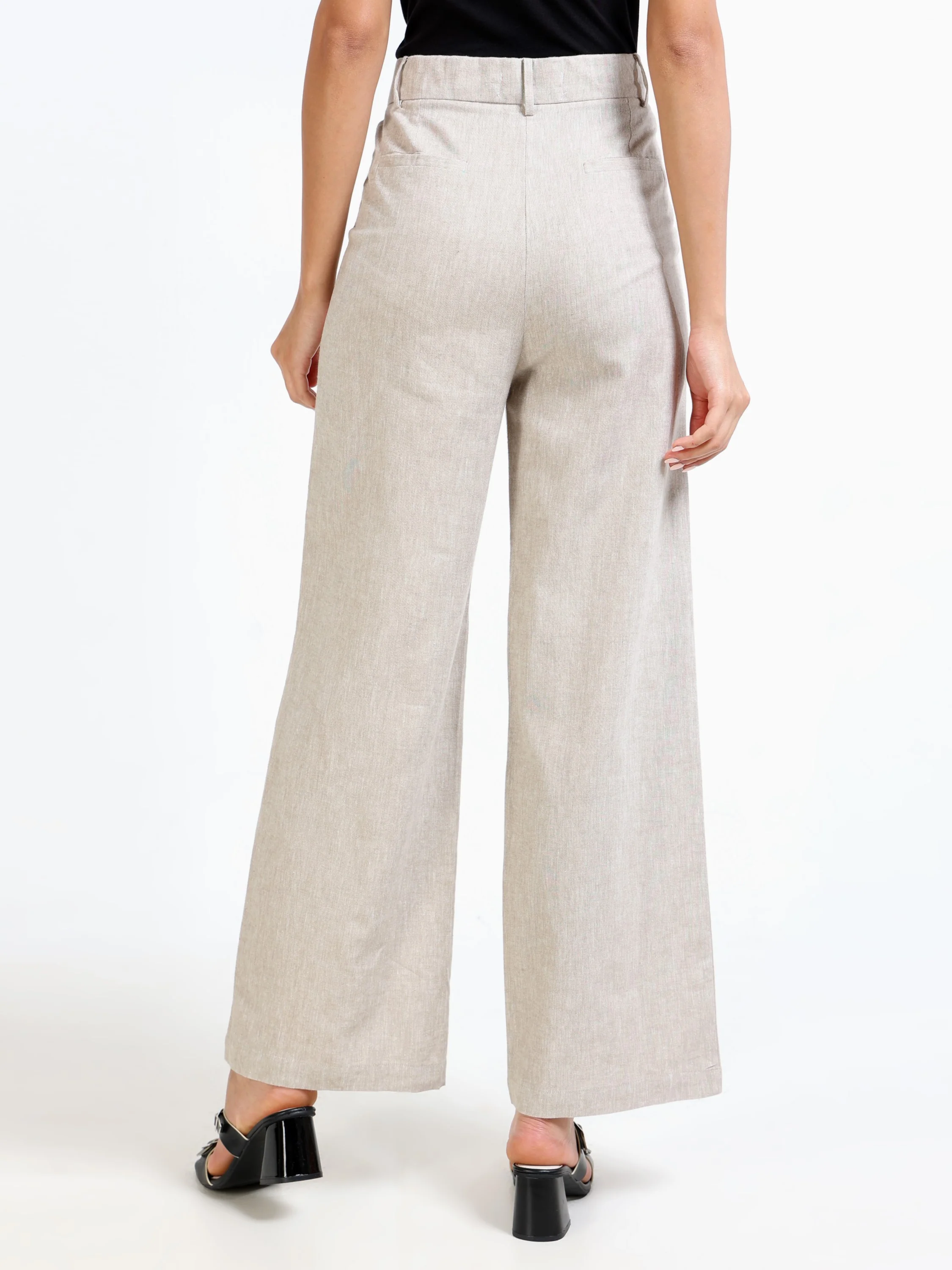 Women Beige Linen Blend Pants - Image 3