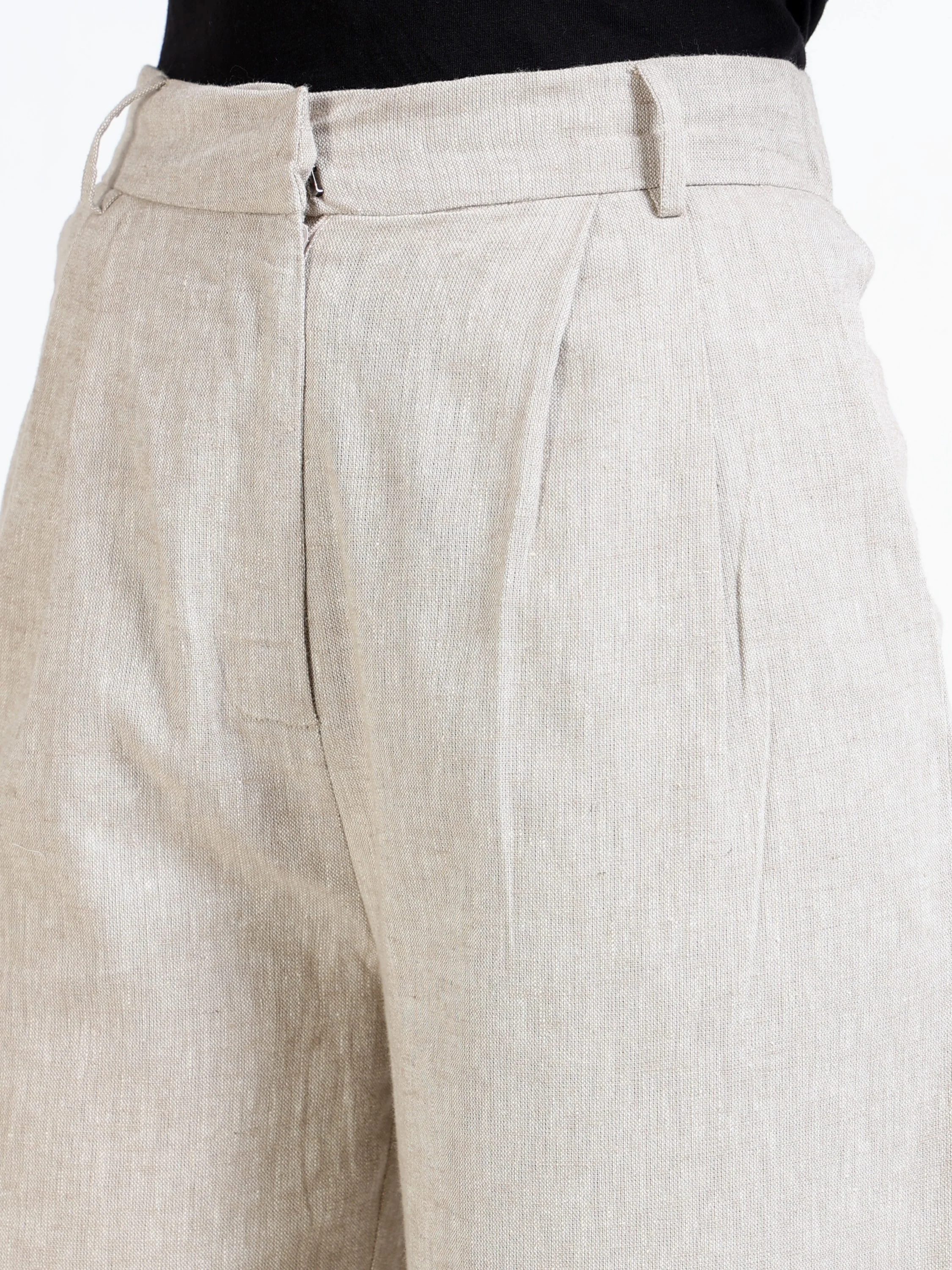Women Beige Linen Blend Pants - Image 4