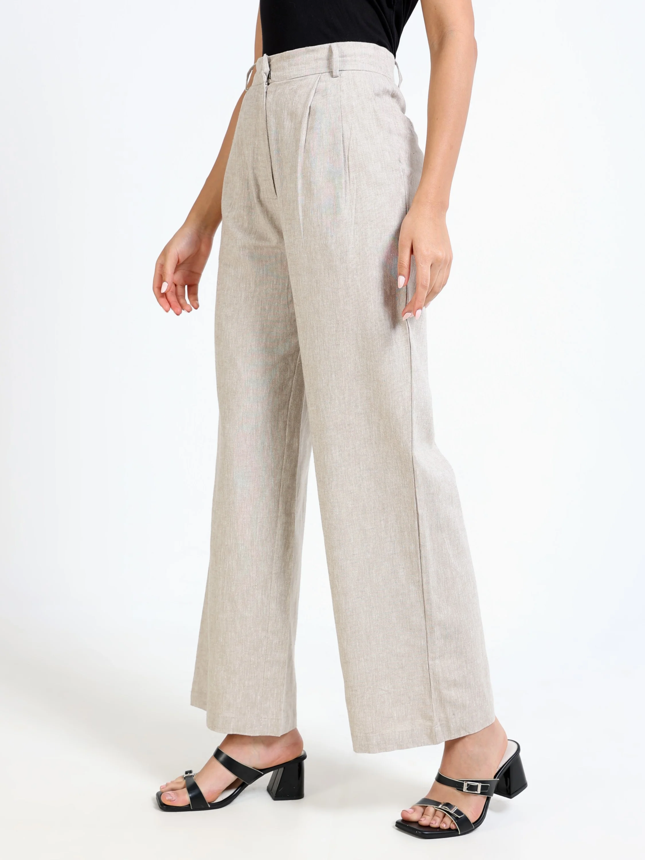 Women Beige Linen Blend Pants - Image 5