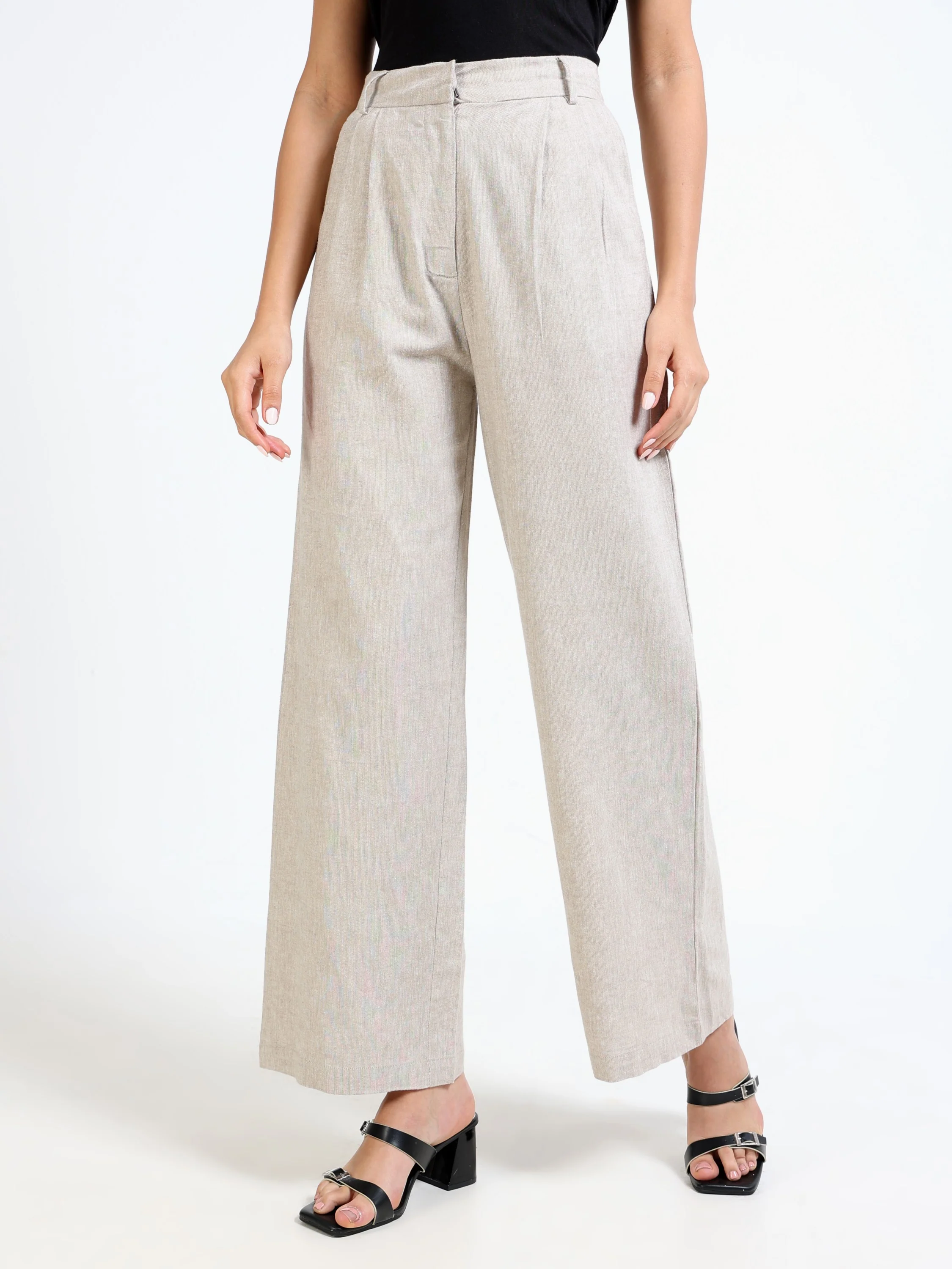 Women Beige Linen Blend Pants - Image 6