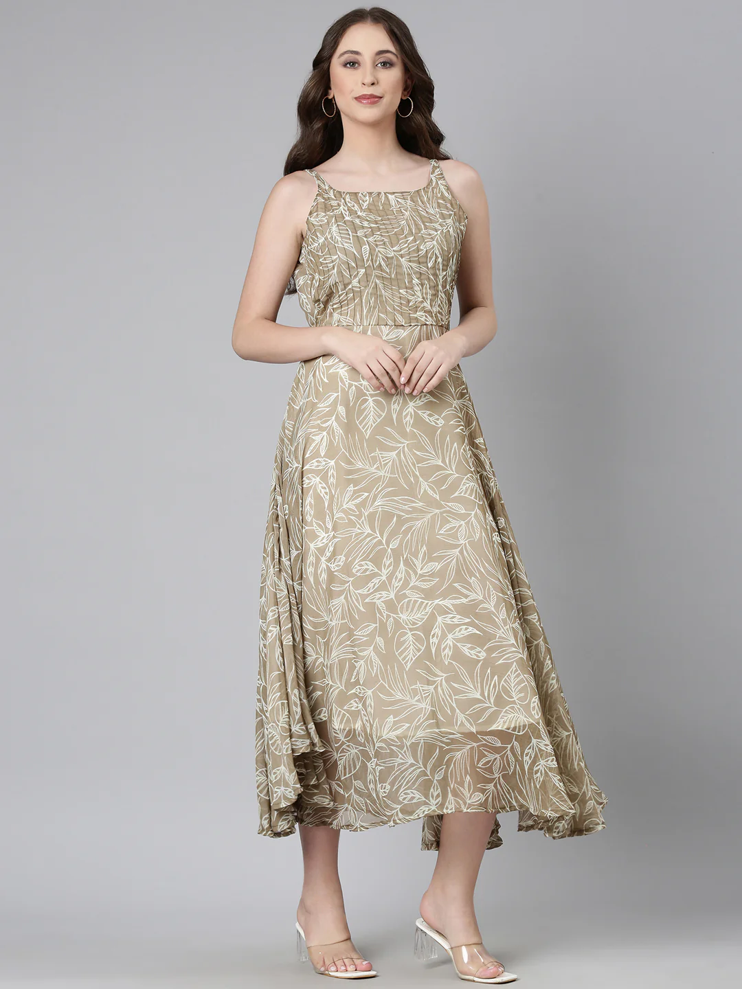 Women Beige Floral Chiffon Dress - Image 11