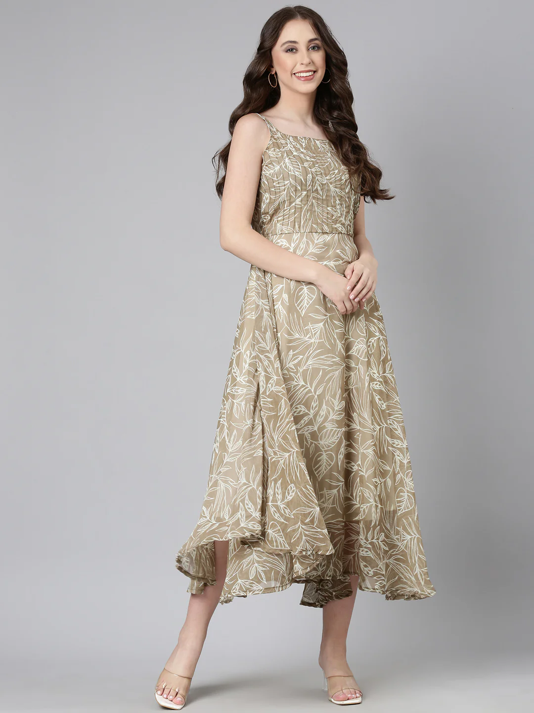Women Beige Floral Chiffon Dress - Image 14