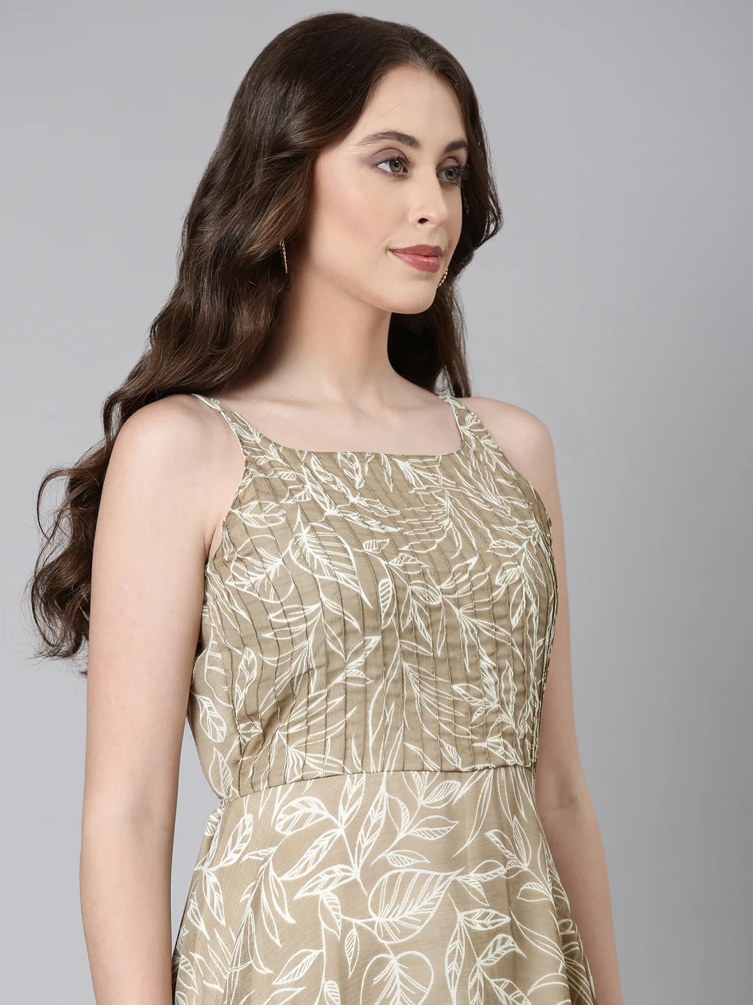 Women Beige Floral Chiffon Dress - Image 15