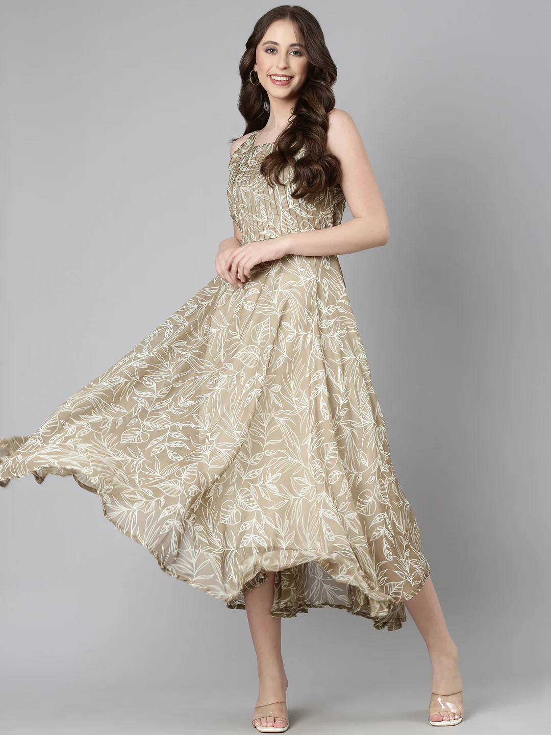 Women Beige Floral Chiffon Dress - Image 17