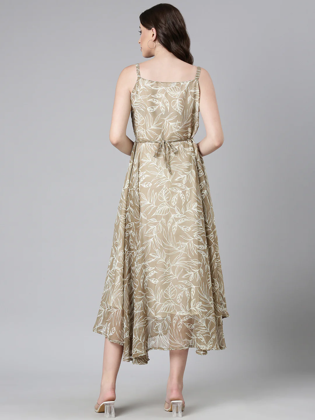 Women Beige Floral Chiffon Dress - Image 2